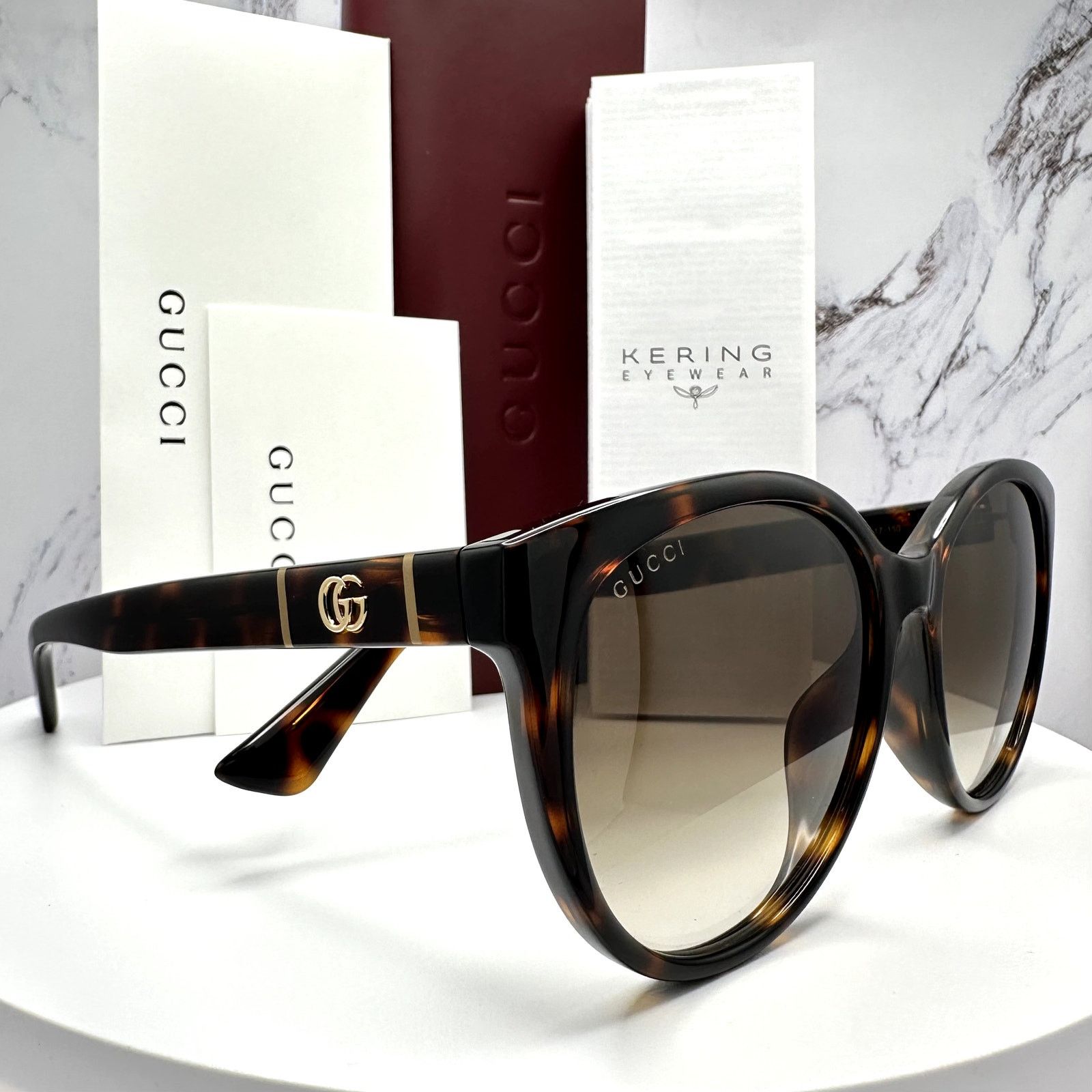 Gucci New GUCCI Sunglasses 56mm Brown Tortoise Round Gold Metal Size ONE SIZE - 1 Thumbnail