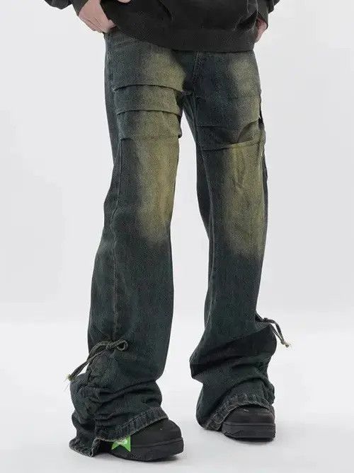 Japanese Brand × Jean Unisex Y2K Stacked Baggy Flare Jeans Size US 33 - 2 Thumbnail