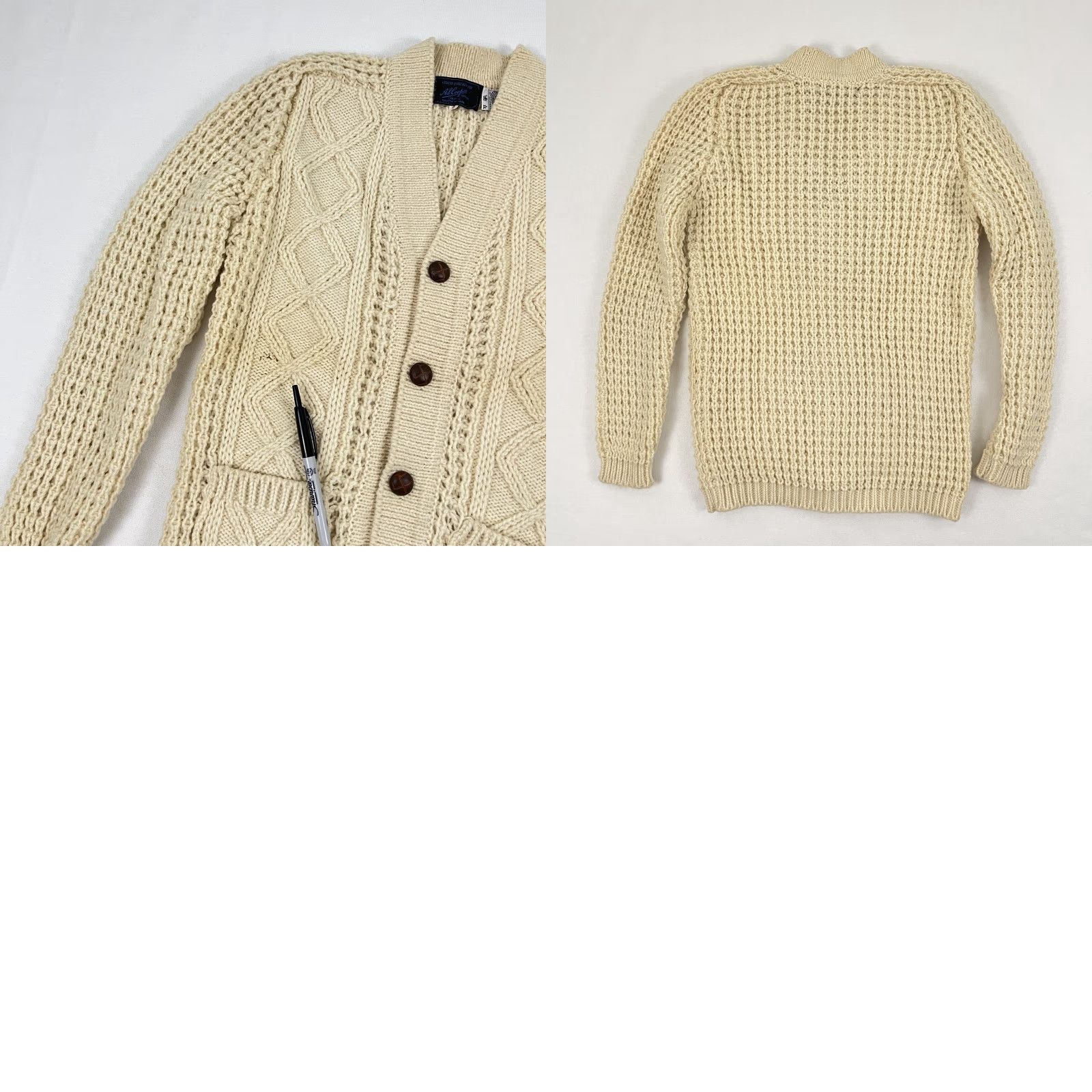 Vintage VTG Fisherman Knit Cardigan Adult Mens Small Brown Wool Pockets Grandpa Jumper Size US S / EU 44-46 / 1 - 8 Thumbnail