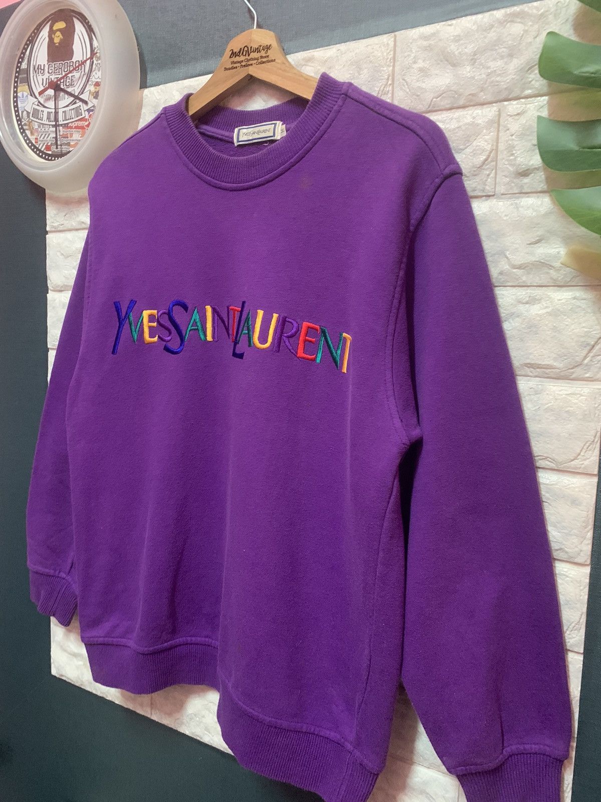 Vintage × Yves Saint Laurent VINTAGE!! Sweatshirt Yvest Saint Laurent YSL Embroided Size US M / EU 48-50 / 2 - 2 Thumbnail