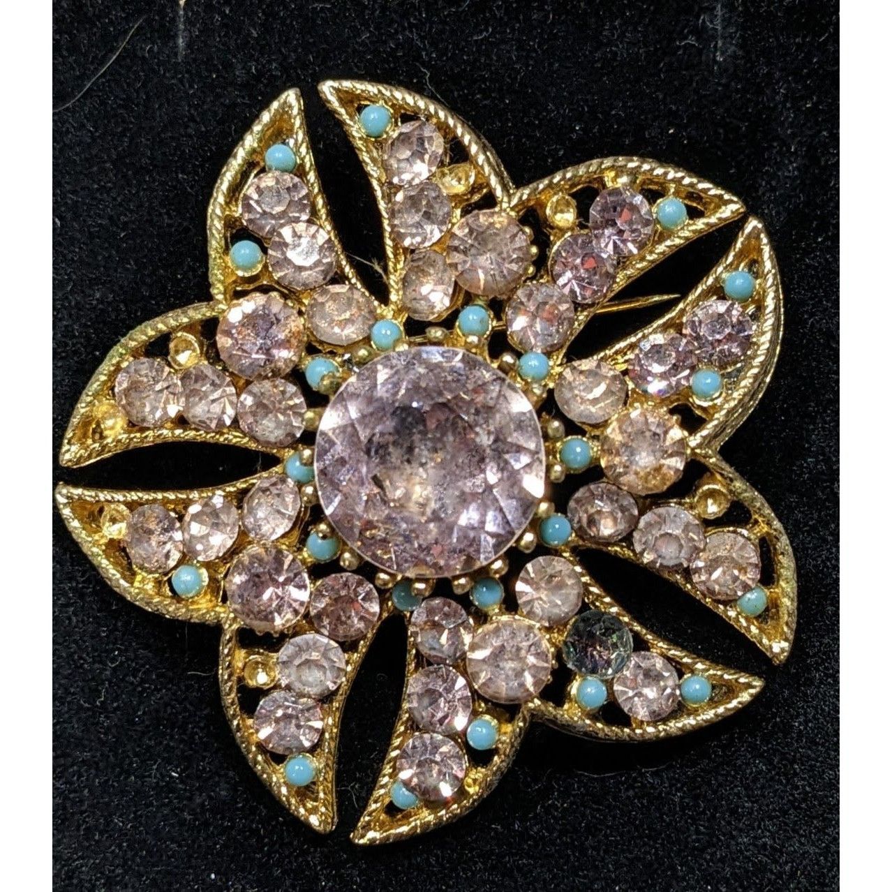 Other Vintage BSK Blue And Pink Floral Rhinestone Brooch Size ONE SIZE - 3 Thumbnail