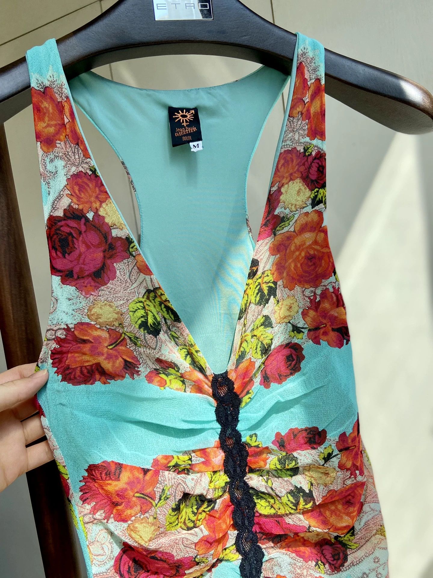 Jean Paul Gaultier JPG Women's Tiffany Blue Rose Print Tulle Dress M Size M / US 6-8 / IT 42-44 - 8 Thumbnail