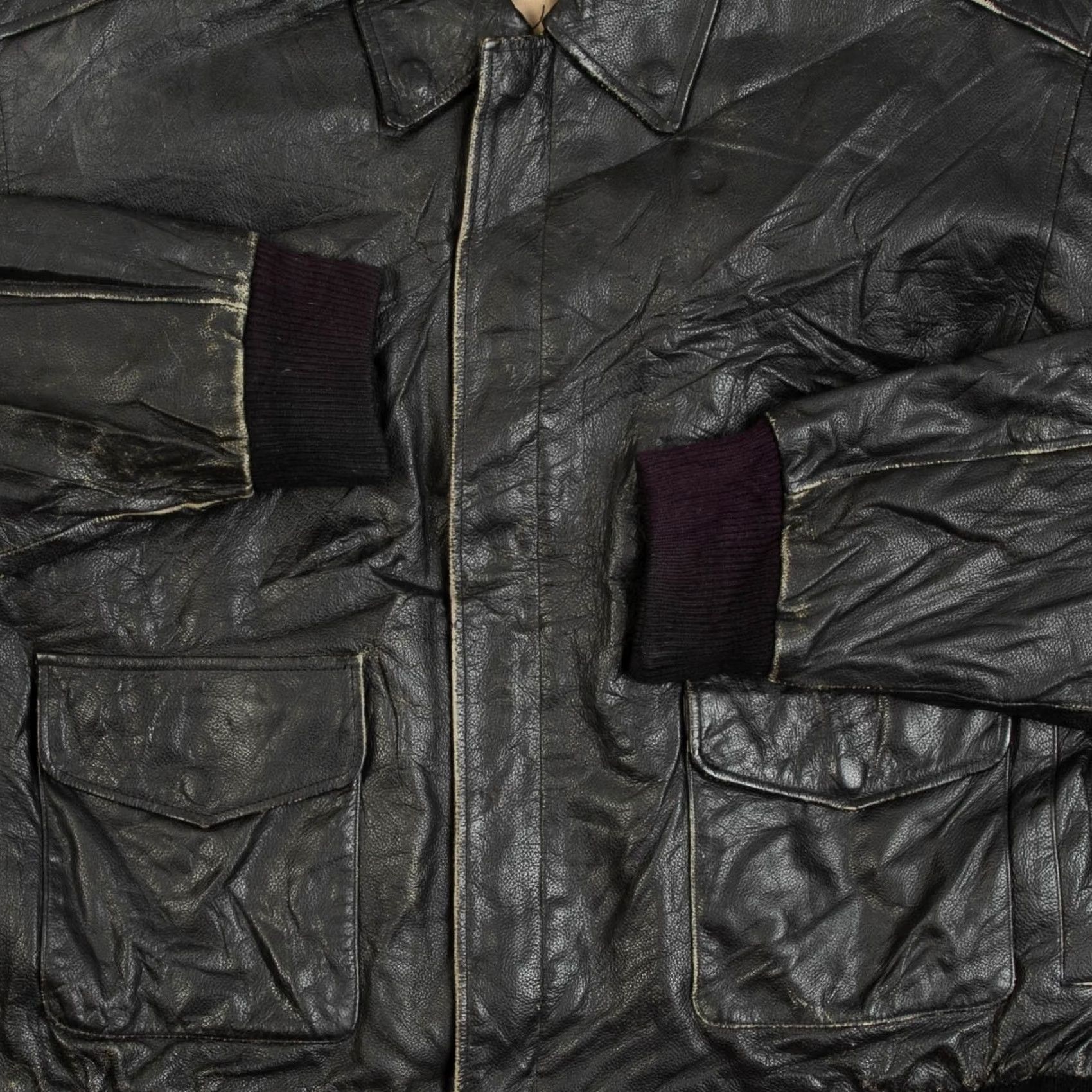 X-LARGE Vintage A-2 Leather Flight Jacket Men’s 1990s X-Large Black Bomber Jacket Size US XL / EU 56 / 4 - 6 Thumbnail