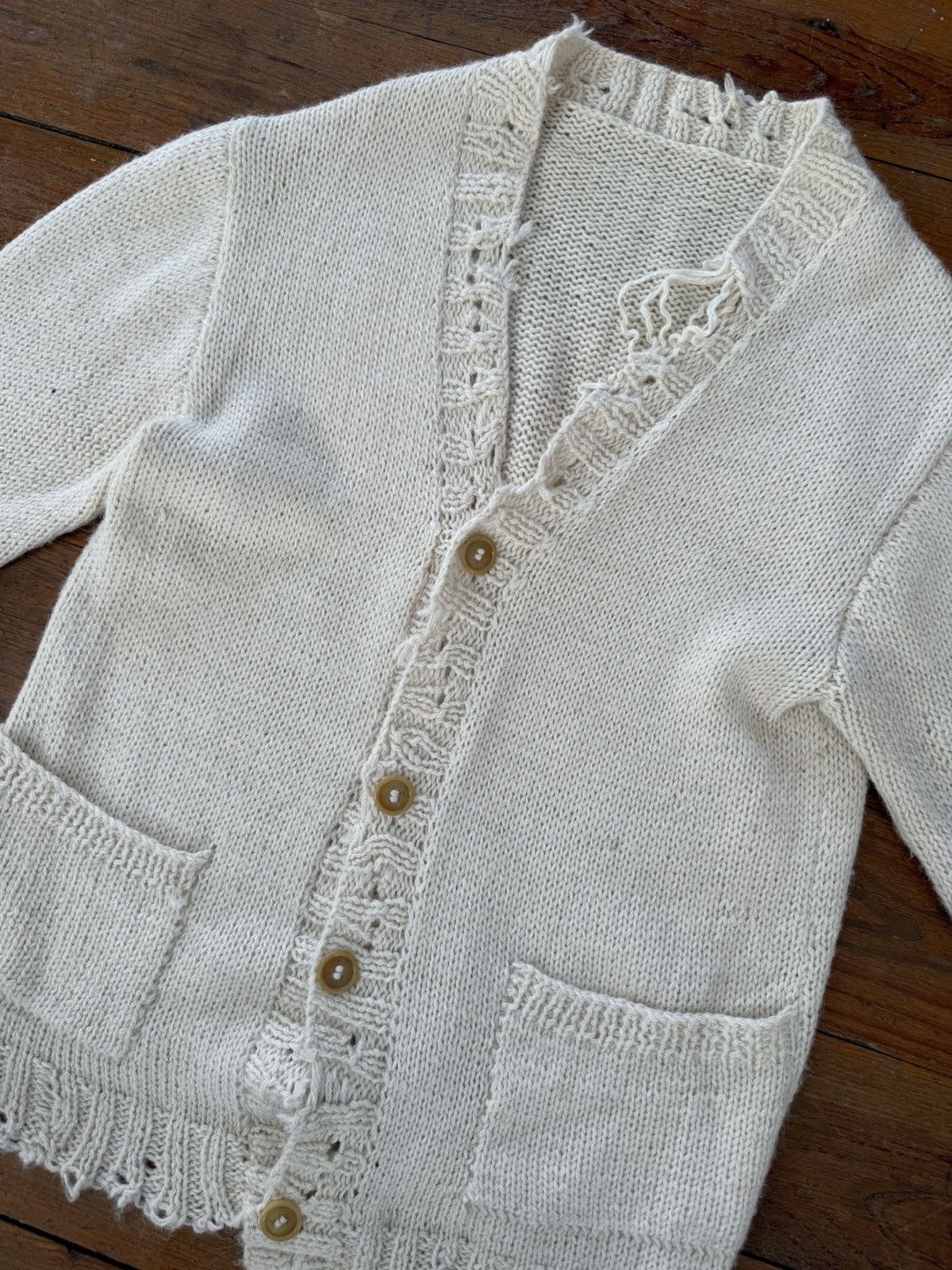 Handmade × Vintage HAND KNIT ALPACA DISTRESSED CARDIGAN Size US XL / EU 56 / 4 - 2 Thumbnail