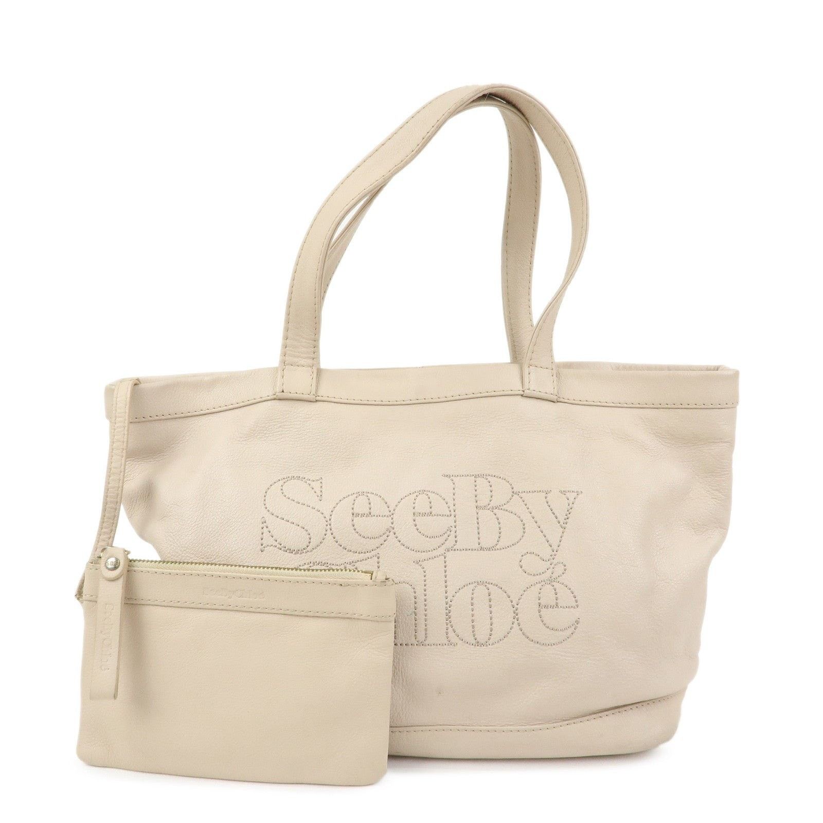 Chloe See by Chloe Leather Tote Beige Size ONE SIZE - 1 Thumbnail