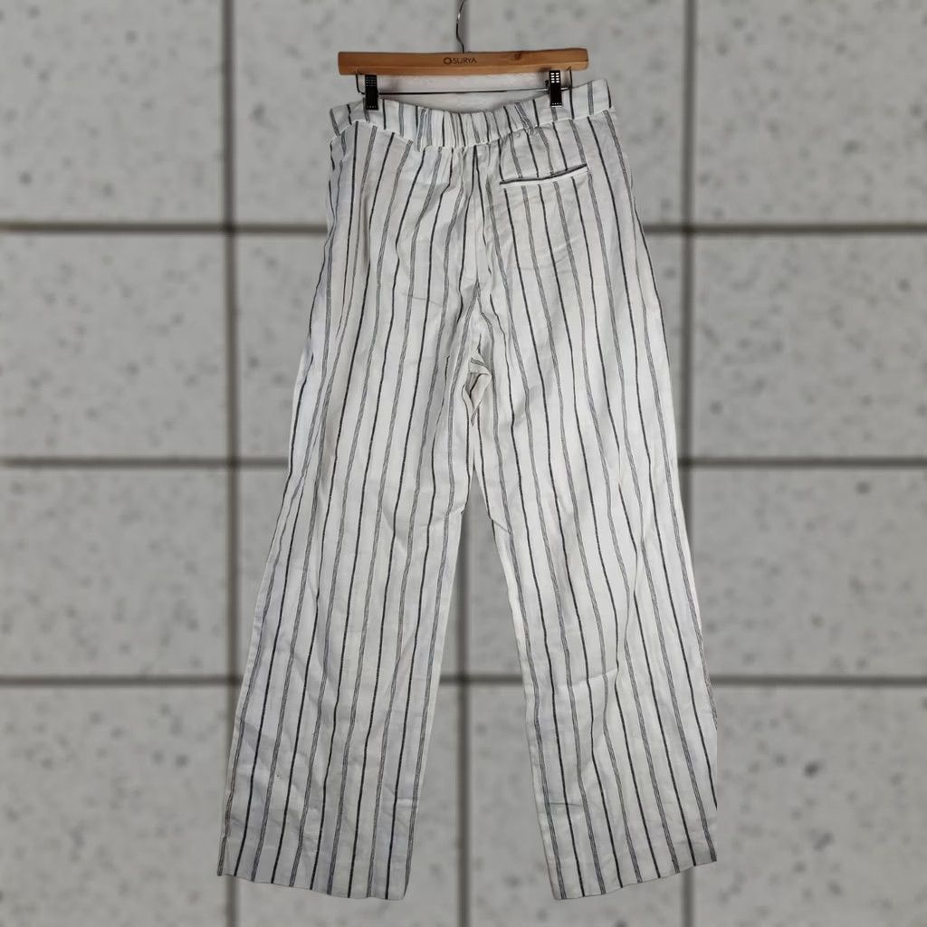 Old Navy Old Navy Women’s L Taylor Wide Leg Trouser Blue Striped Linen High Rise NWT Dress Pants Casual Summer Spring Fall Wide-Leg Pants Mens Womens Girls Size 36" / US 14 / IT 50 - 1 Thumbnail