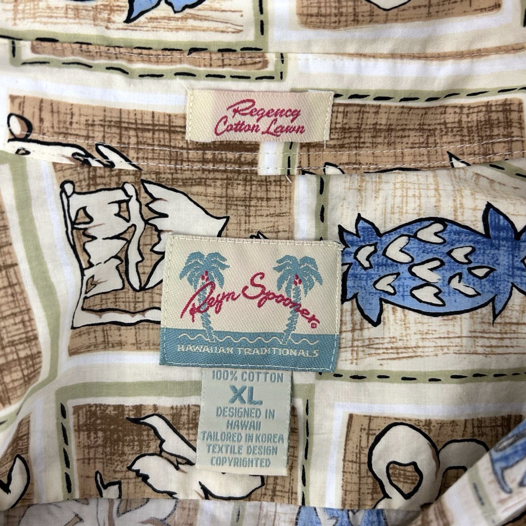 Reyn Spooner VINTAGE Reyn Spooner Regency Cotton Lawn Palm Trees Pineapple Hawaiian Shirt XL Men Brown Tan Blue Short Sleeve Button-Up Collared Size US XL / EU 56 / 4 - 4 Thumbnail