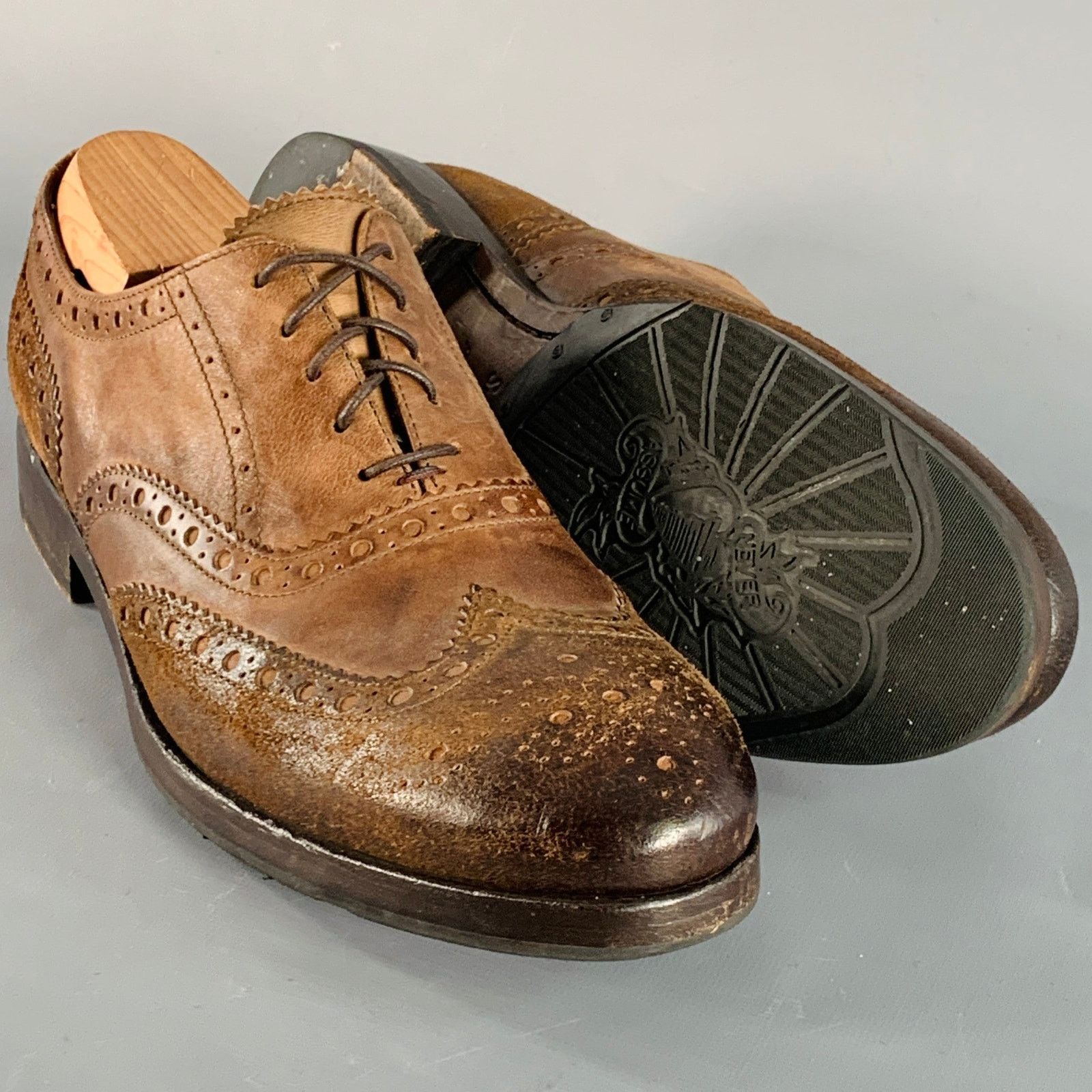 Paul Smith 9 Brown Distressed Leather Wingtip Oxford Lace-Up Shoes Size US 9 / EU 42 - 5 Thumbnail