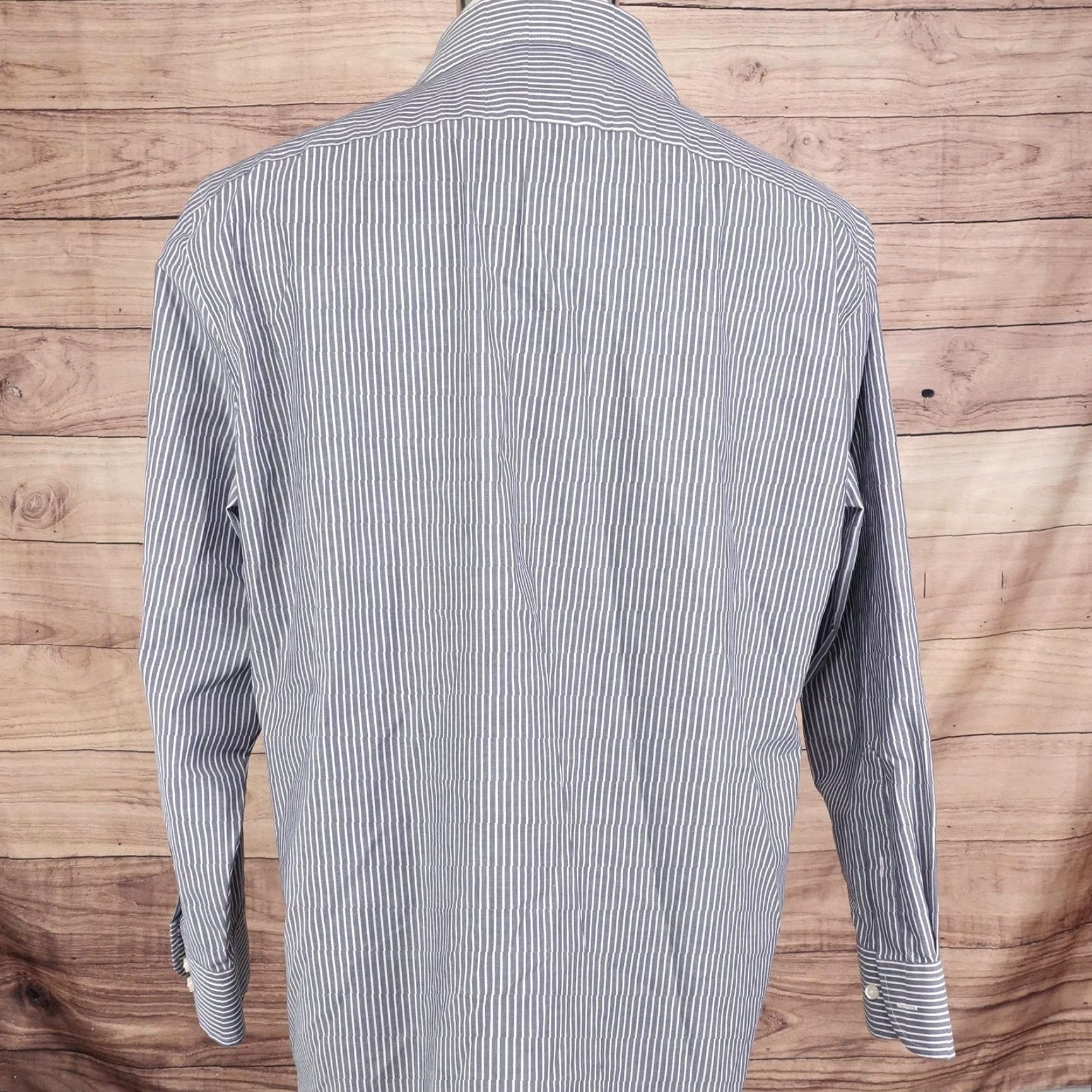 Stafford Stafford Shirt Mens 17 32-33 Blue White Stripe Fitted Performance Super Dress Shirt Size 46R - 4 Thumbnail