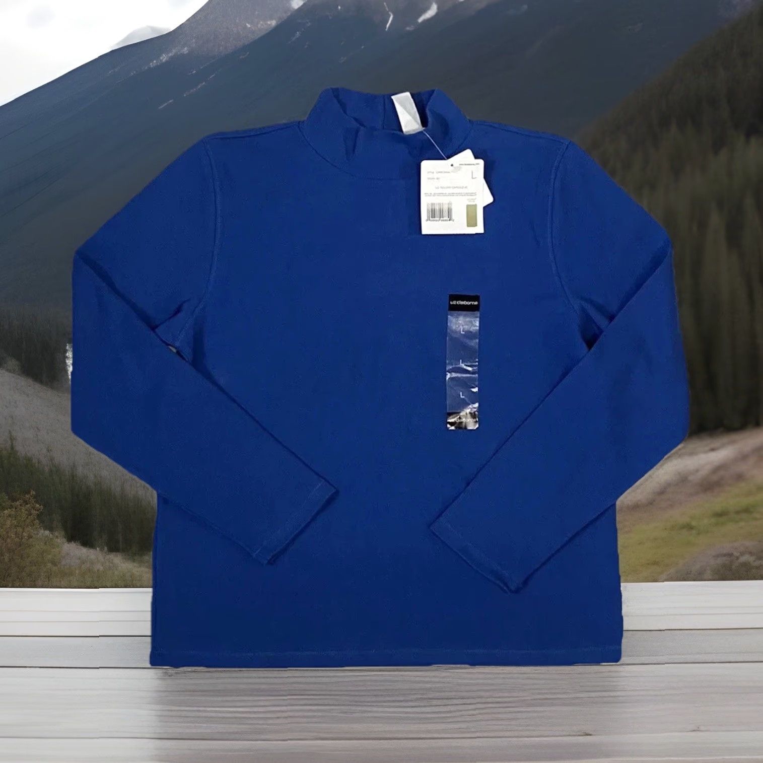 Liz Claiborne Liz Claiborne Womens Blue Long Sleeve Mock Neck Stretch size Large Blouse Size L / US 10 / IT 46 - 2 Thumbnail