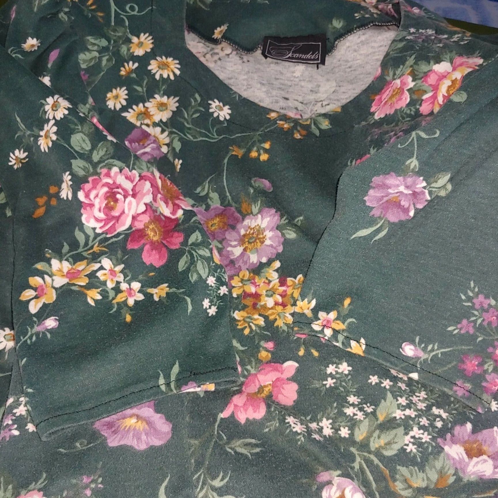 Vintage VINTAGE Scandels Dress Medium Green Floral Knit Cottagecore Drop Waist 1980s 1990s Womens Size M / US 6-8 / IT 42-44 - 7 Thumbnail