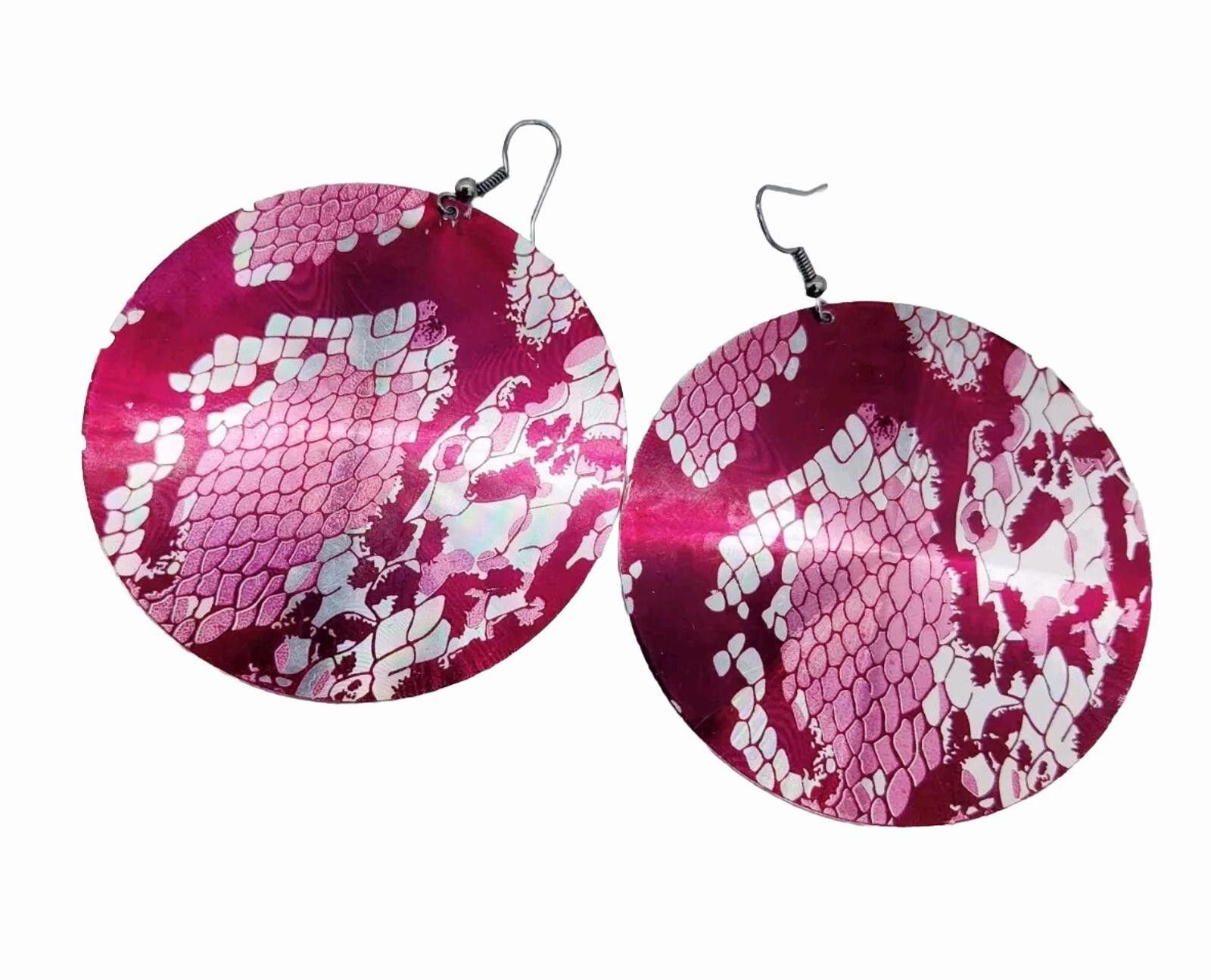 The Unbranded Brand Big Circle Round Purple Silver Earrings Snake Print Pierced Size ONE SIZE - 1 Thumbnail
