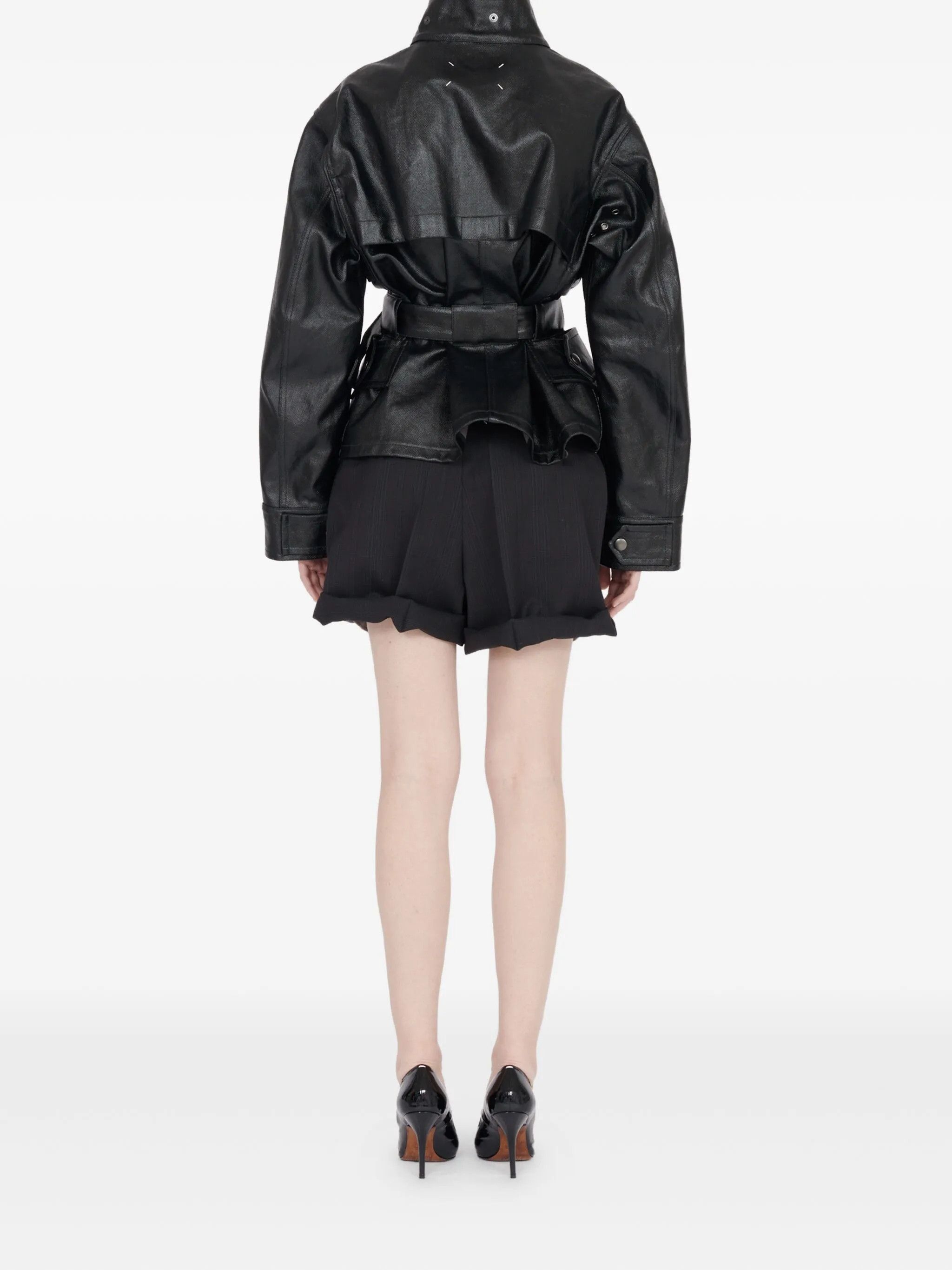 Maison Margiela o1w1db10526 Shiny Cotton Jacket in Black Size S / US 4 / IT 40 - 4 Thumbnail