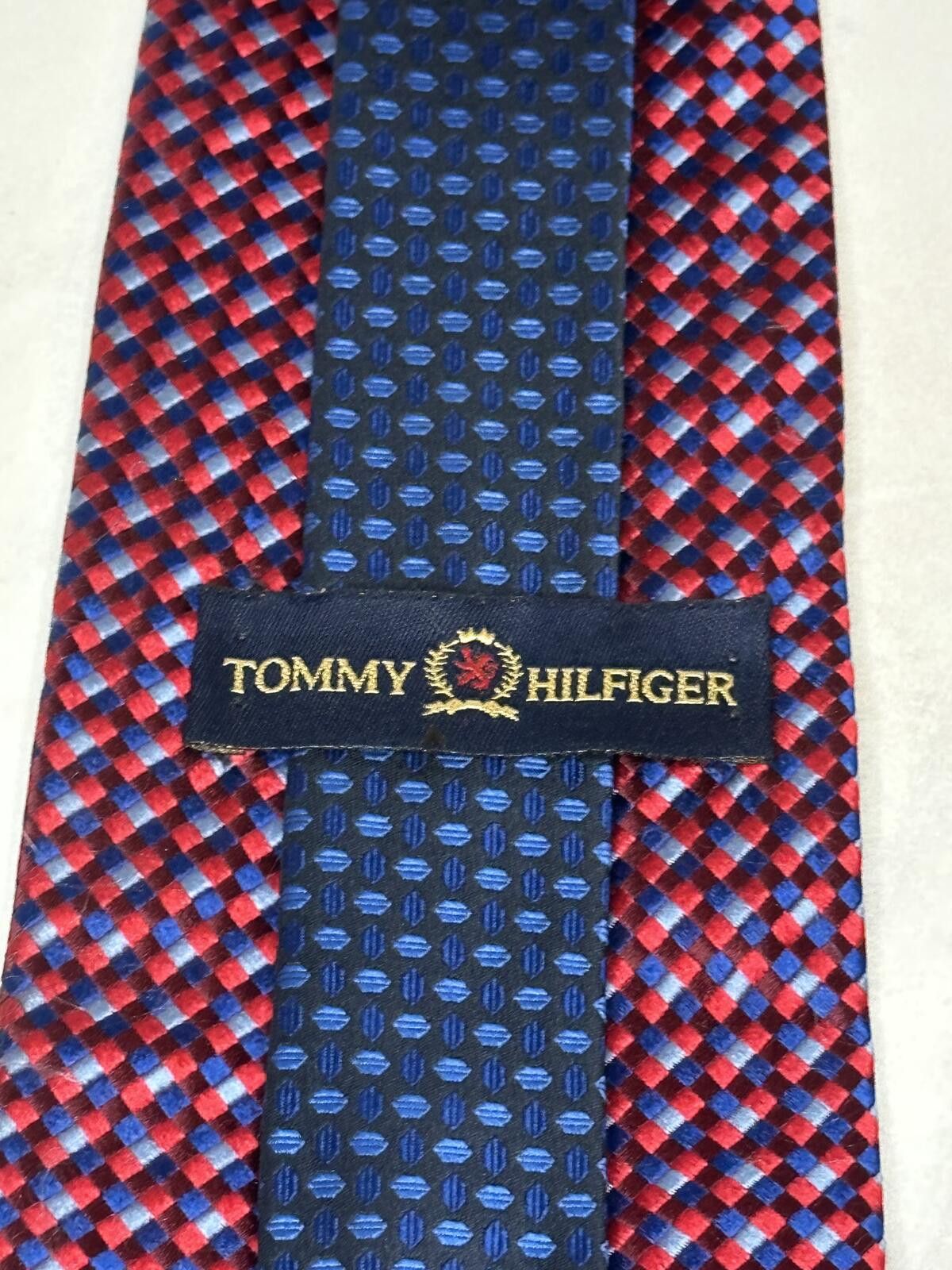 Tommy Hilfiger Tommy Hilfiger classic red/blue micro check 100% silk tie Size ONE SIZE - 2 Thumbnail