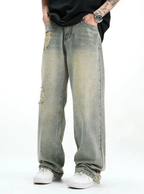 Japanese Brand × Jean Men's washed vintage casual loose straight-leg ripped jeans Size US 32 / EU 48 - 1 Thumbnail