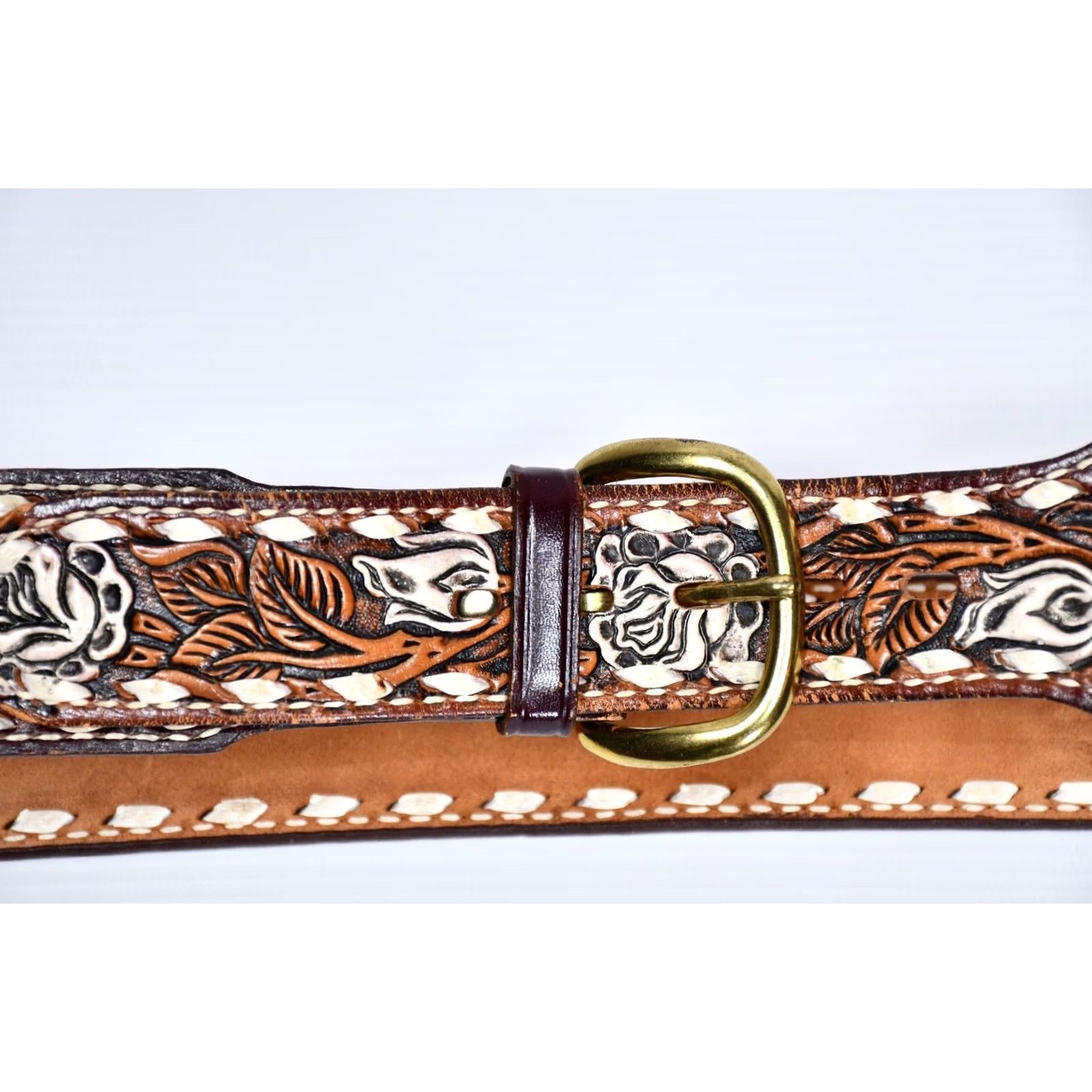 Vintage Brazos Joe Belts Belt Mens Leather Floral 36 Brown Modern Vintage? (removed ambiguous) Size 36 - 5 Thumbnail