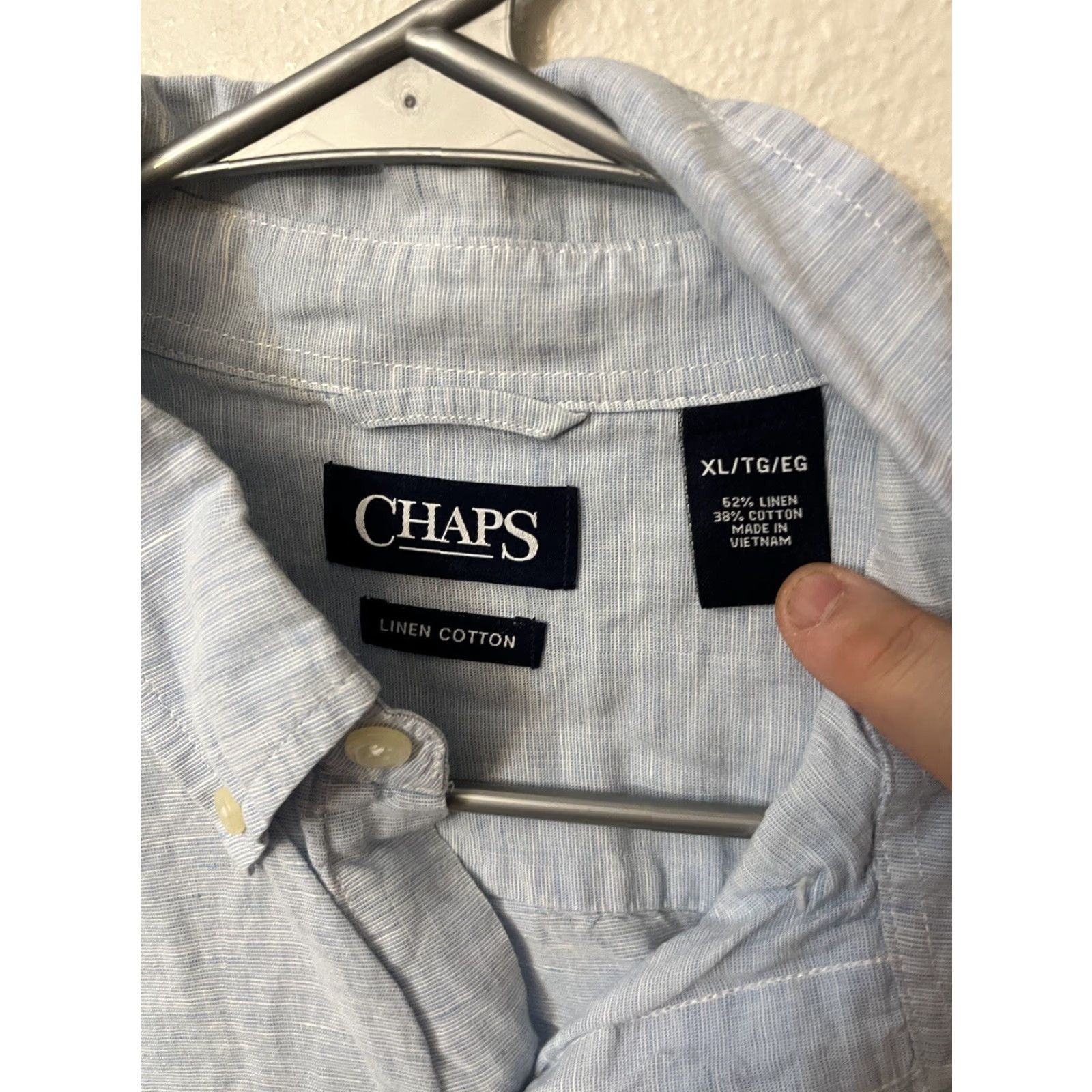 Chaps VINTAGE Chaps Button-Down Shirt Mens XL Short Sleeve Blue Cotton Linen Button-Up Collared Casual 23 in Chest Womens? (error) Size US XL / EU 56 / 4 - 3 Thumbnail