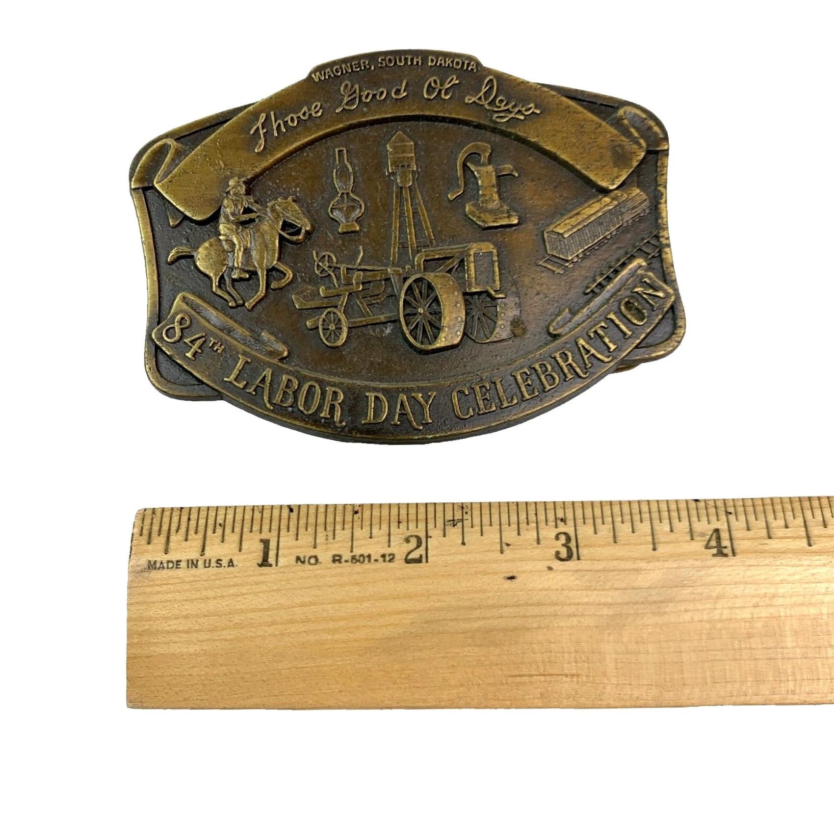 Vintage VINTAGE Wagner South Dakota 84th Labor Day Celebration Metal Belt Buckle #389 Men Belt Buckle Western Buckle Metal United States Fashion Search Navy? Size ONE SIZE - 4 Thumbnail