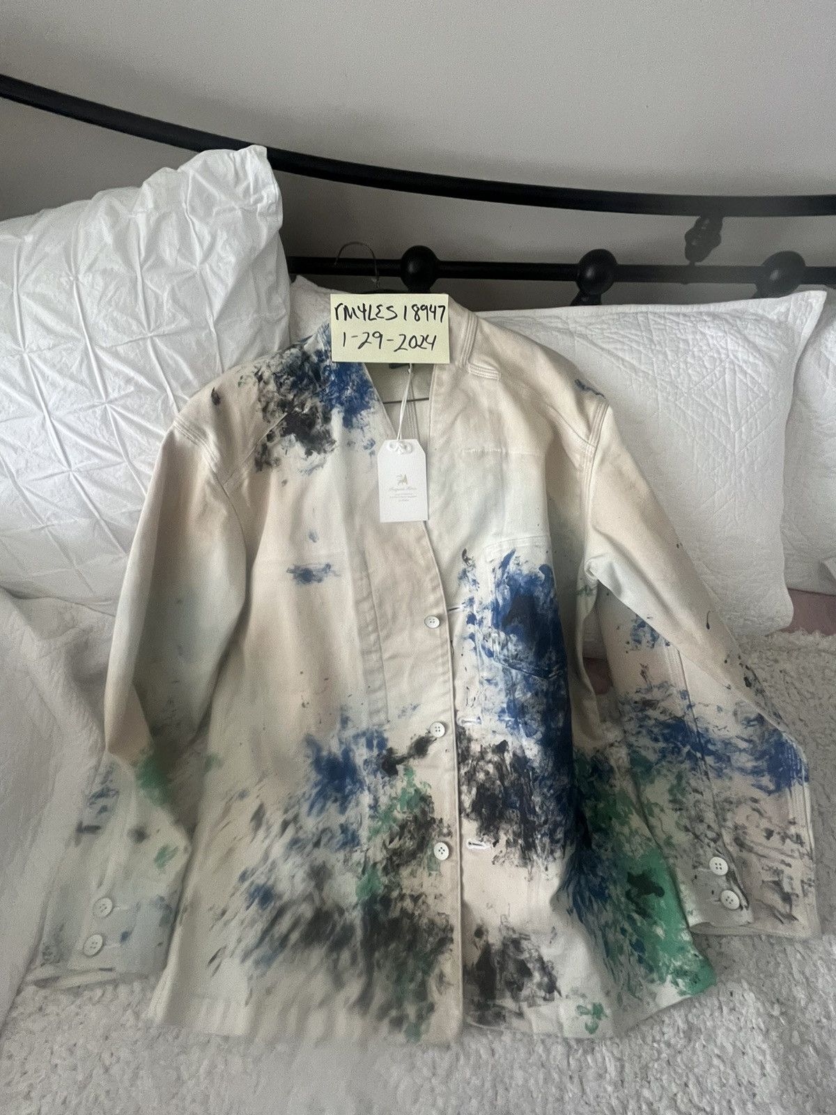 image of Sasquatchfabrix White And Multi Colored Coverall Paint Jacket, Men's (Size XL)