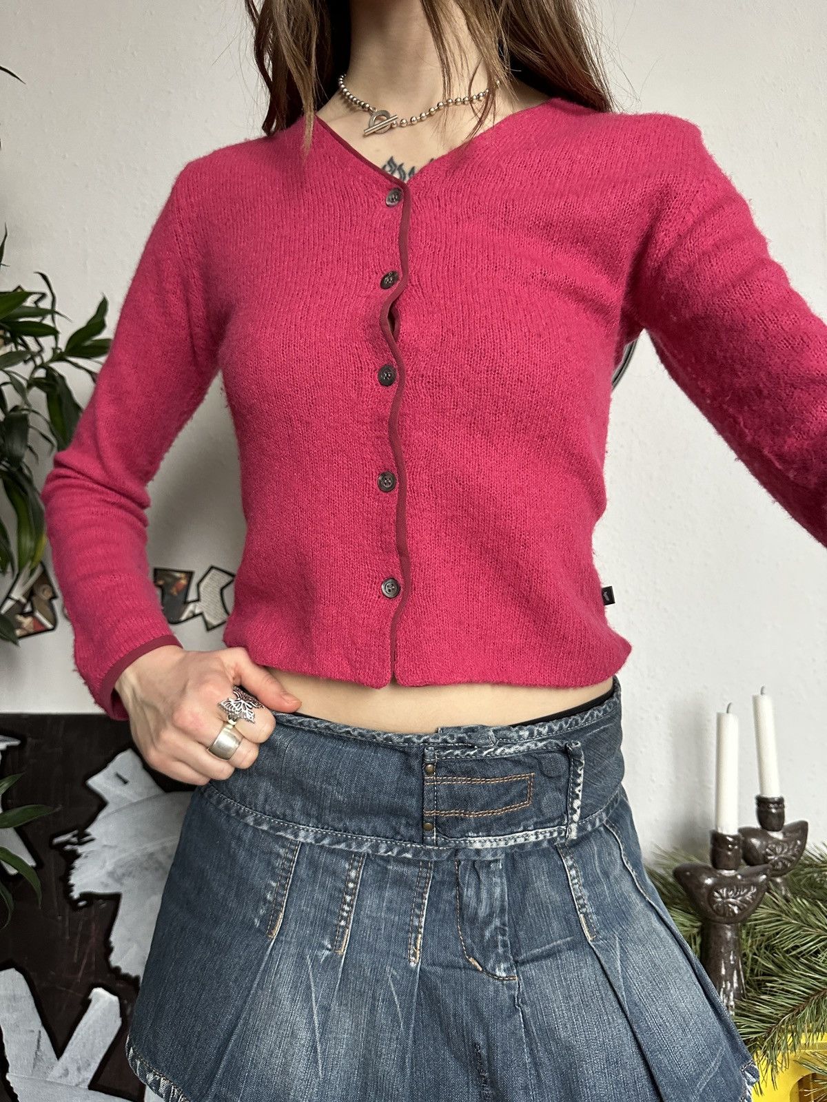 Japanese Brand Gas Merino Wool Cute Baby Doll Knit Mesh Inside Cardigan Size S / US 4 / IT 40 - 8 Thumbnail