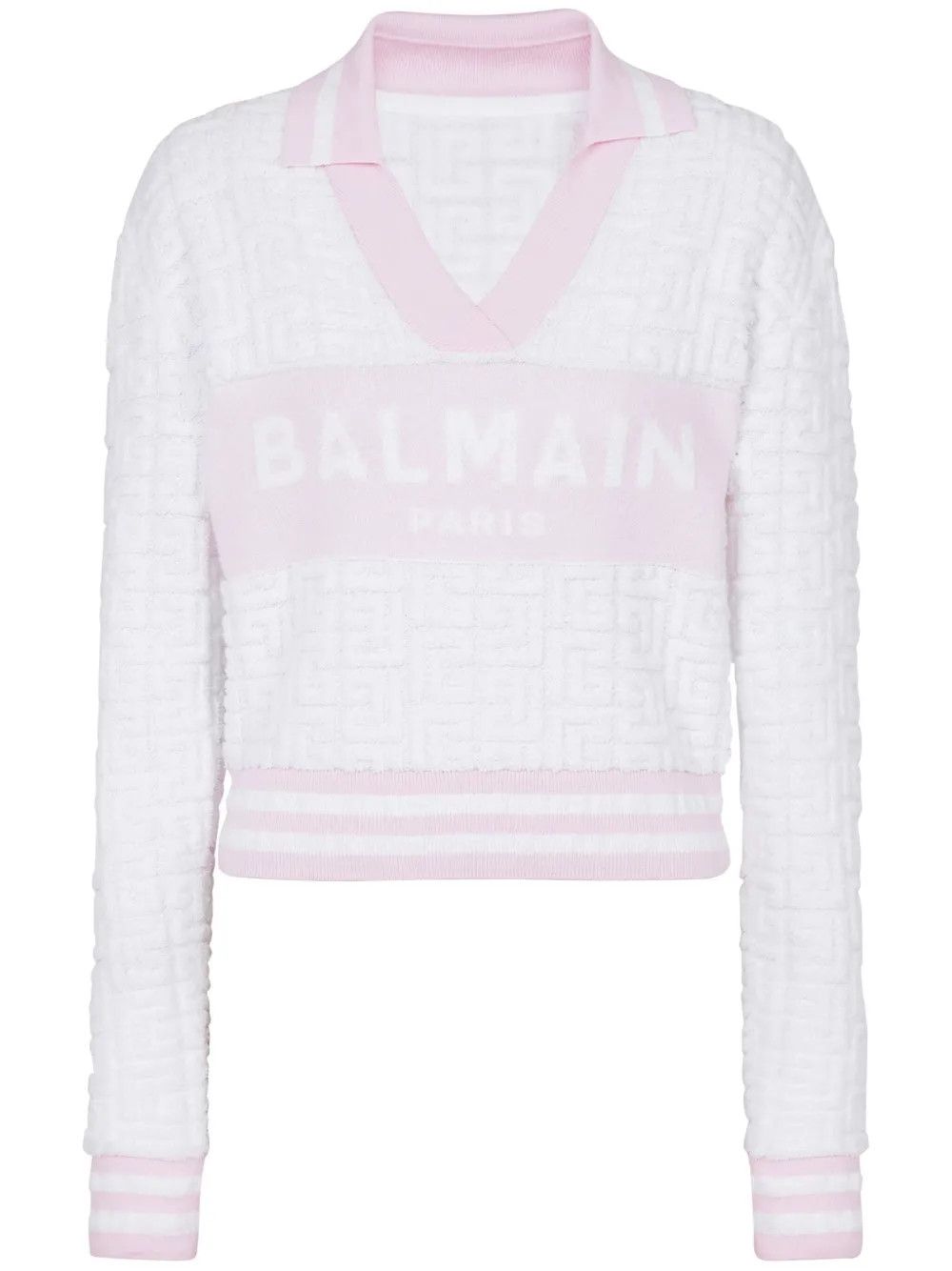 Balmain o1s1wg110825 Jacquard Polo Shirt in Light Pink/White Size S / US 4 / IT 40 - 1 Thumbnail