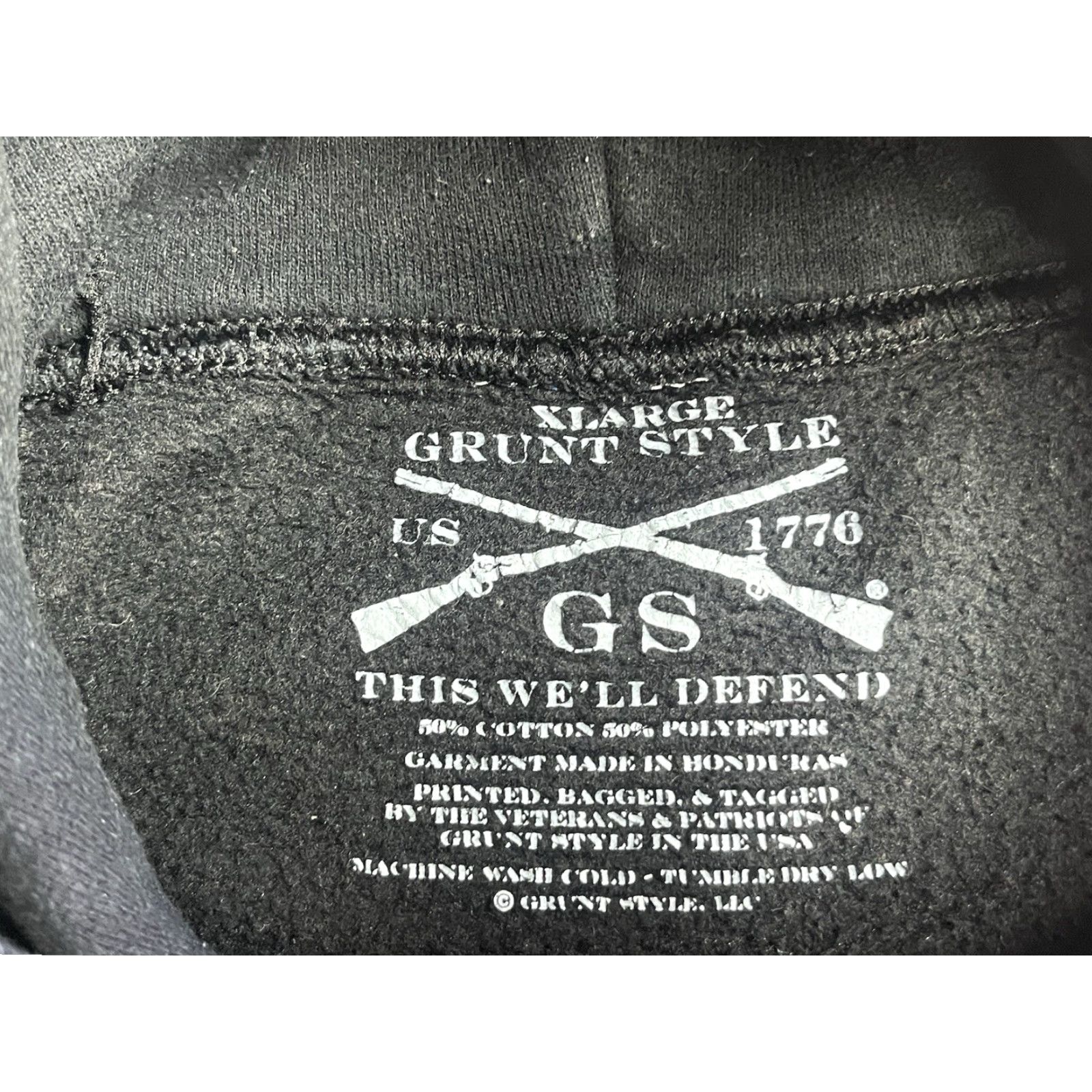 Vintage Grunt Style Hoodie Black Skull American Flag 1776 Patriot Freedom XL Men Xl Pullover Hooded Graphic Print All Seasons Size US XL / EU 56 / 4 - 6 Thumbnail