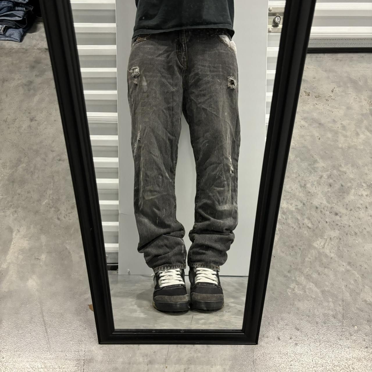 Japanese Brand × Vintage Crazy Vintage Y2K/2000s Grunge Faded Black Distressed Denim Jeans! Size US 33 - 1 Thumbnail