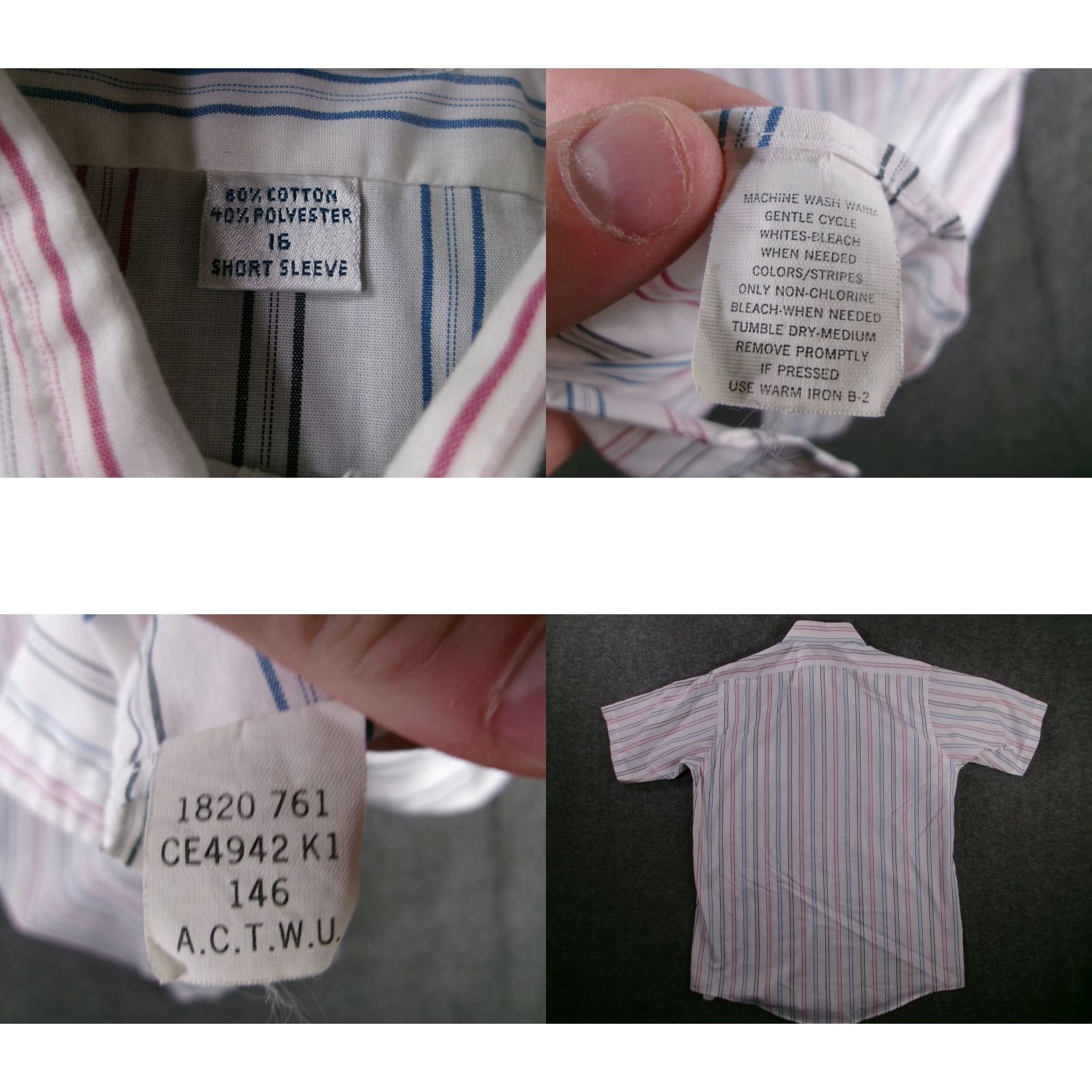 Arrow VINTAGE Arrow Bradstreet Dress Shirt Men 16 Regular White Striped 80s 90s USA Classic Size 42R - 8 Thumbnail