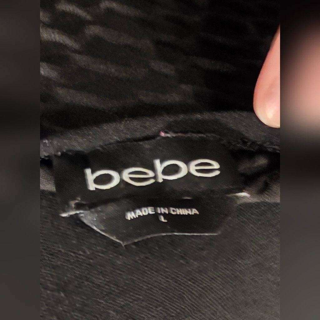Bebe Bebe Black Textured Tee Rhinestone Logo Detail Size L / US 10 / IT 46 - 2 Thumbnail