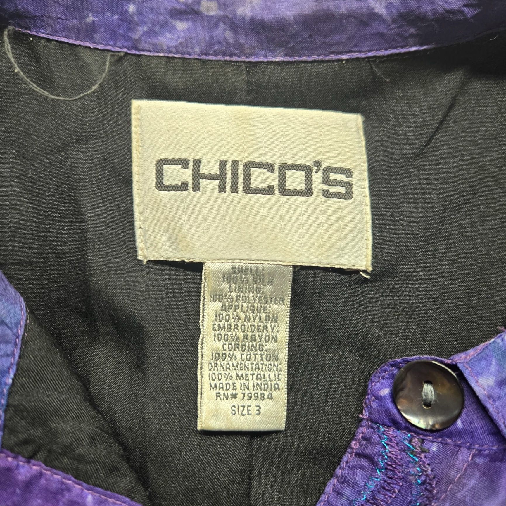 Vintage Chico's Shirt Women 3X Blue Button-Up Long Sleeve V-Neck Plus Size Size XXL / US 16-18 / IT 52-54 - 3 Thumbnail