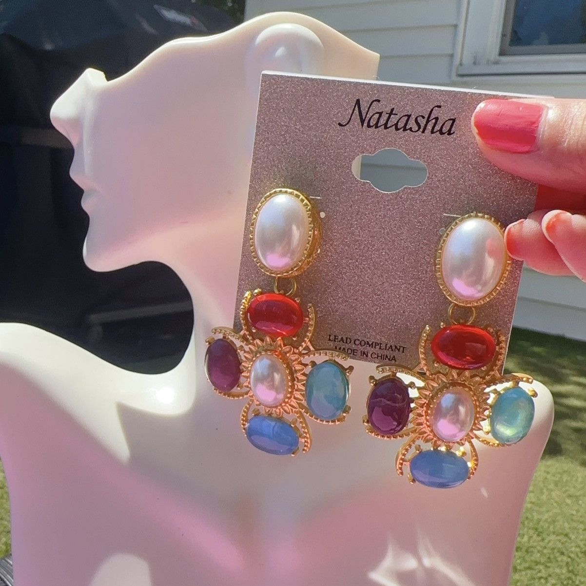 Designer Natasha gold tone colorful resin stone lightweight earring Size ONE SIZE - 1 Thumbnail