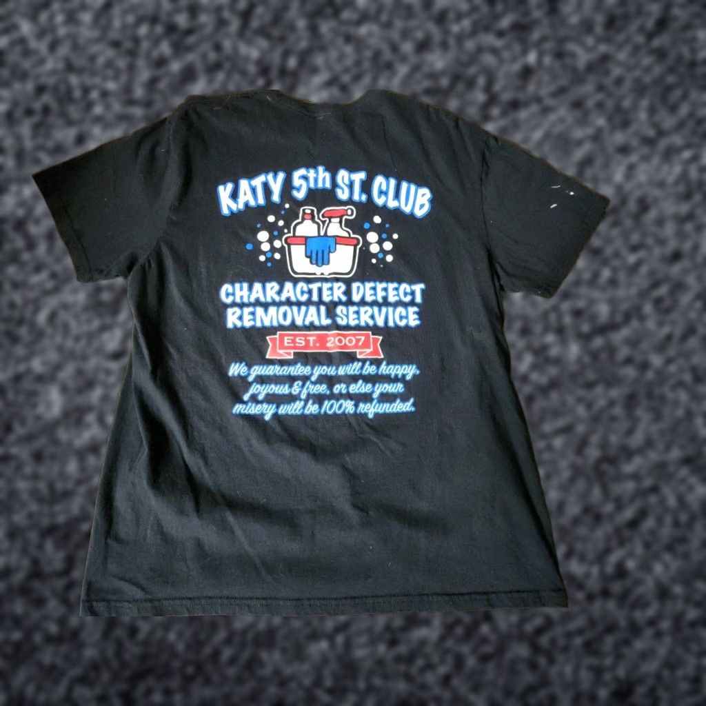 Gildan Mens L T-Shirt Black 90s Gildan Short Sleeve Crew Neck Katy Texas Character Defect Stitch Tee Size US L / EU 52-54 / 3 - 1 Thumbnail
