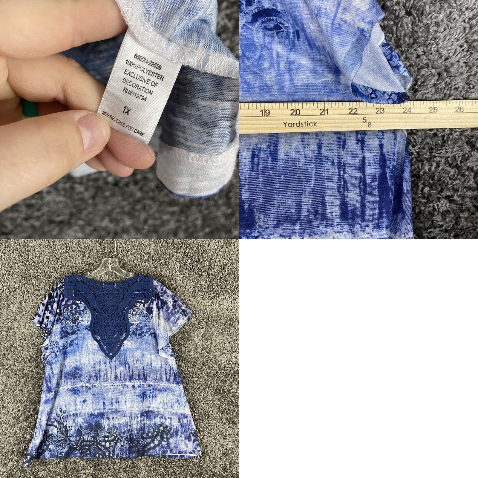 Olive VINTAGE Live And Let Live Bohemian Blouse Short Sleeve Women’s Plus Size 1X Blue Sparkly Size 40" / US 18 - 8 Thumbnail
