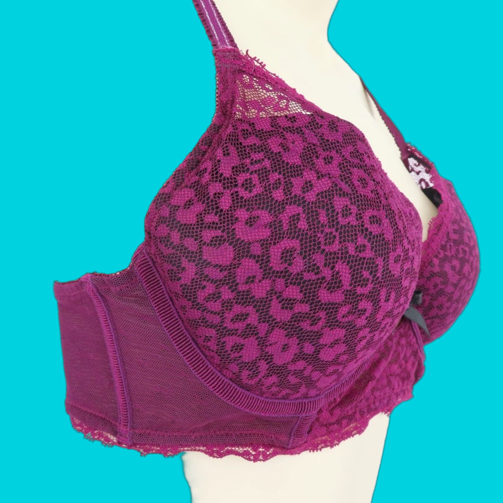 Vintage Kensie 34C Underwire Padded Bra Purple Leopard Animal Print Lace Bow Size ONE SIZE - 1 Thumbnail