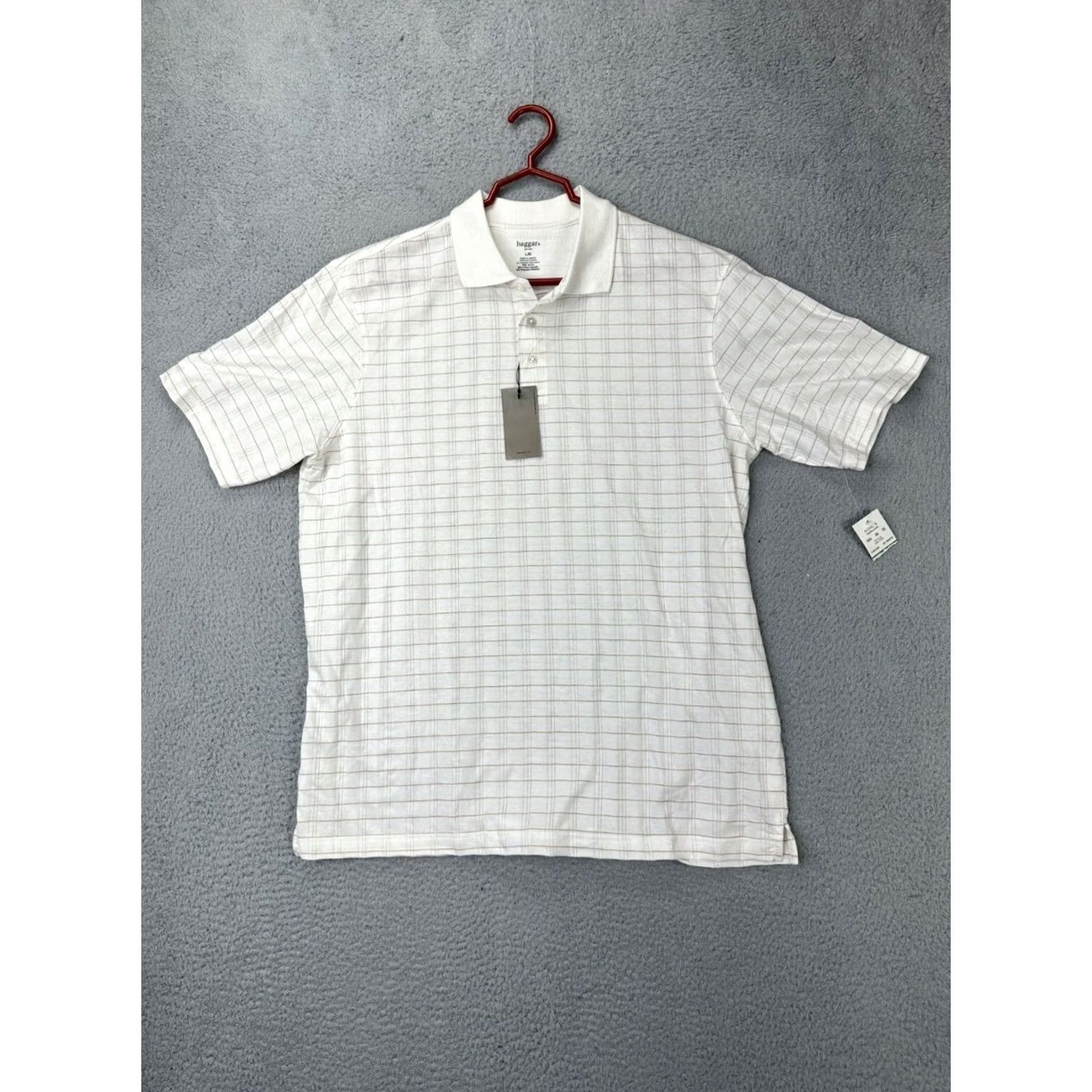 Haggar Haggar Polo Shirt Adult Large White Plaid Casual Short Sleeve Rugby Mens NEW Size US L / EU 52-54 / 3 - 3 Thumbnail