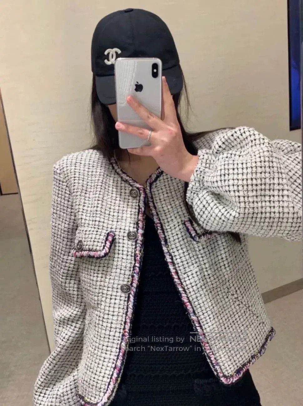 Chanel 21P White Color Trim Lantern Sleeve Coat.