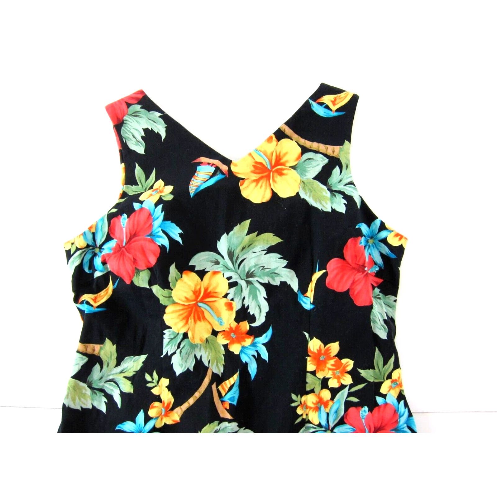 Pinko VINTAGE Caribbean Joe Cotton Stretch Black Yellow Pink Floral Hawaiian Tank Dress PXL Size XL / US 12-14 / IT 48-50 - 4 Thumbnail