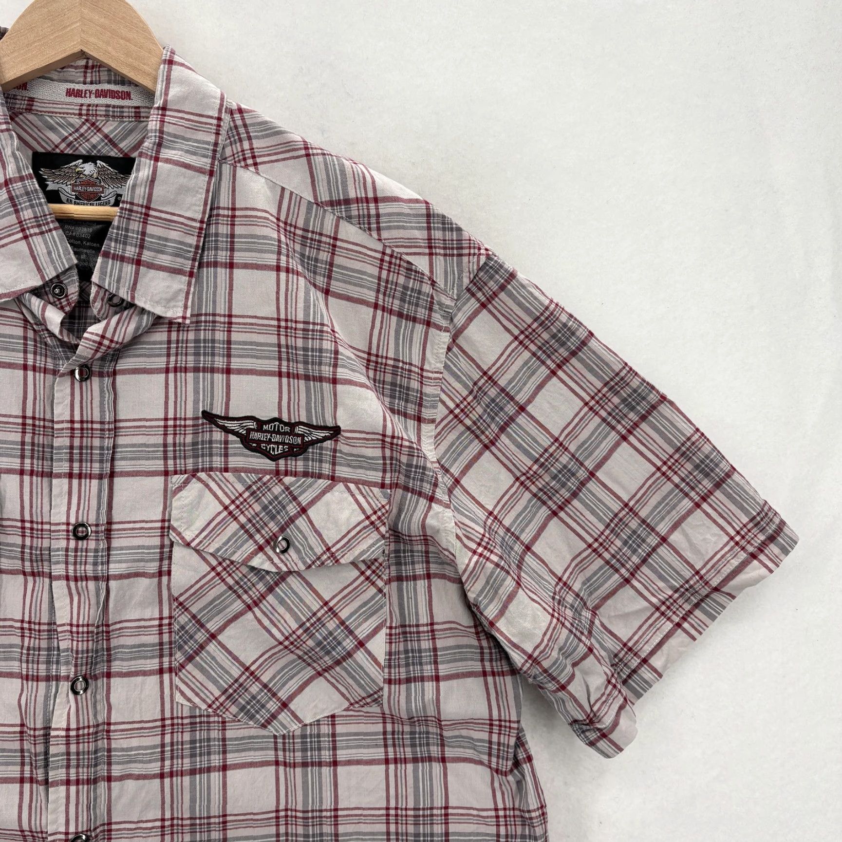 Harley Davidson VINTAGE Harley-Davidson Shirt Mens XL Gray Red Plaid Short Sleeve Button Front Biker Y2K Size US XL / EU 56 / 4 - 2 Thumbnail