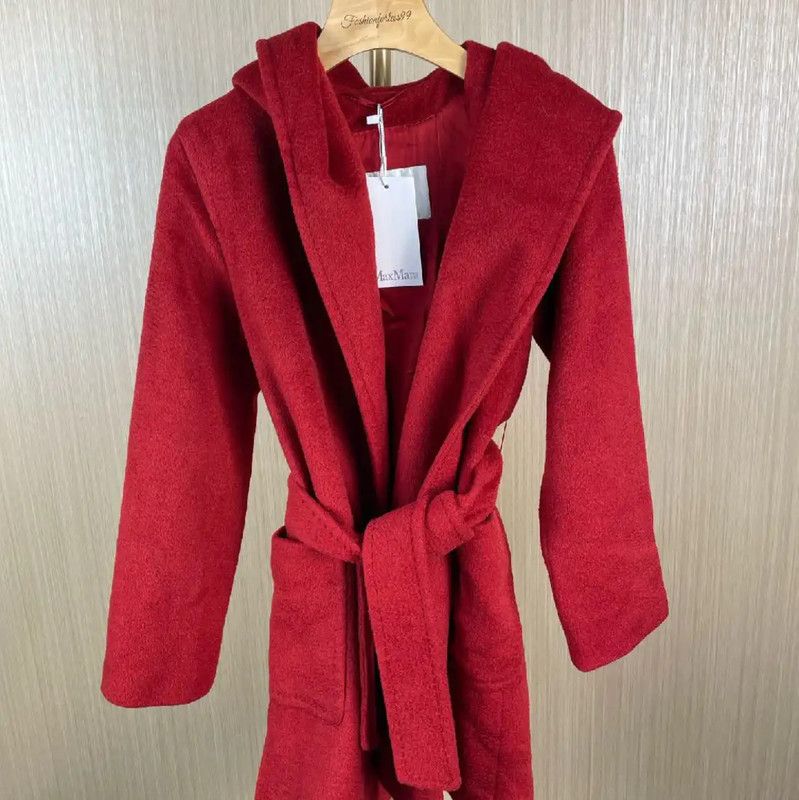 Max Mara MaxMara Red Hooded Wool Coat for Women 0089 Size L / US 10 / IT 46 - 1 Thumbnail