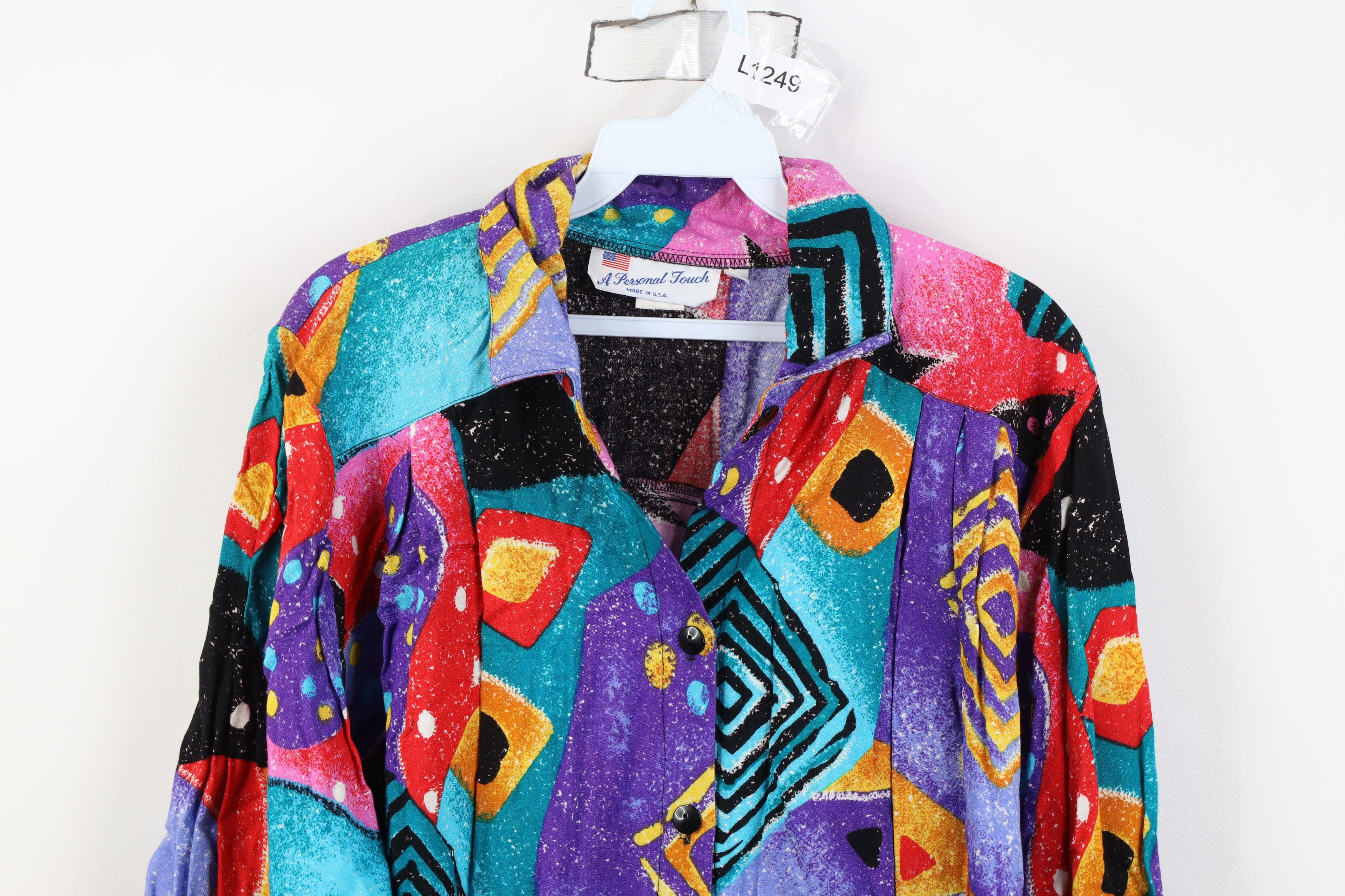 Vintage 90s Streetwear 3/4 Sleeve Abstract Button Shirt USA