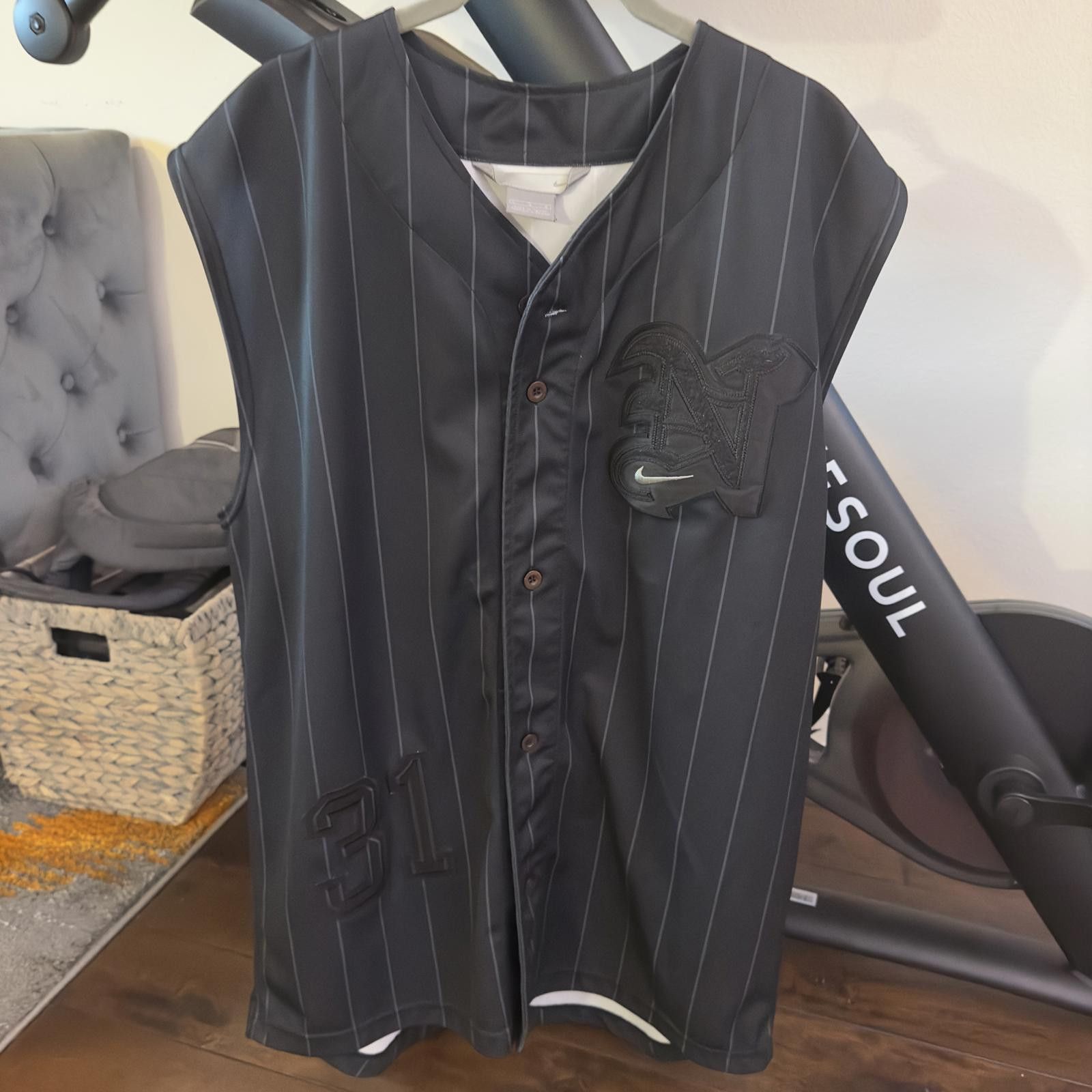 Nike Nike Black Pinstripe Baseball Jersey - Size large- Vintage Size US L / EU 52-54 / 3 - 1 Thumbnail