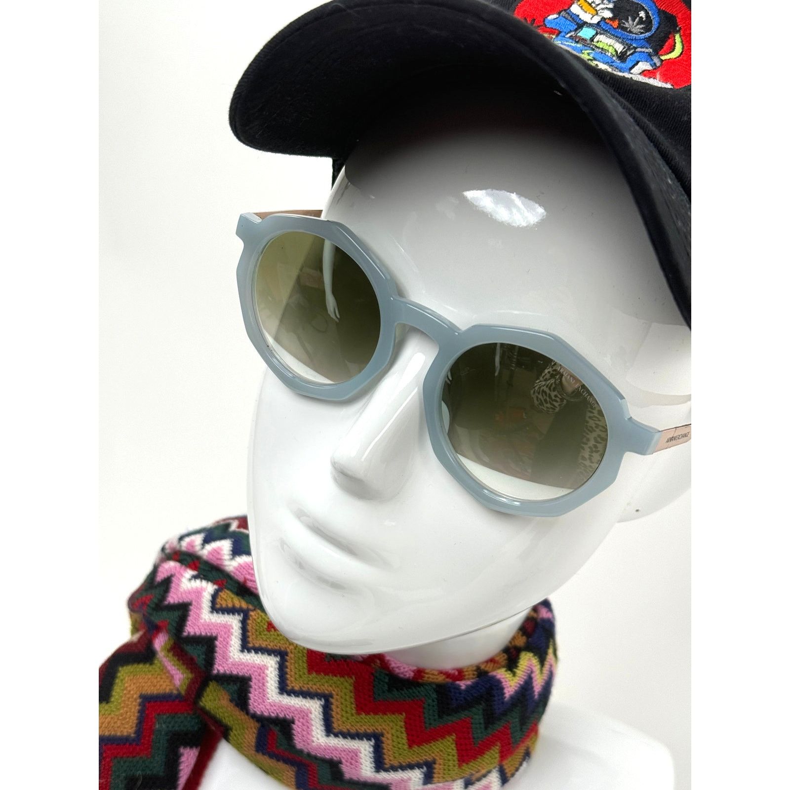Armani Exchange Armani Exchange Light Blue Round Geometric Sunglasses Size ONE SIZE - 1 Thumbnail