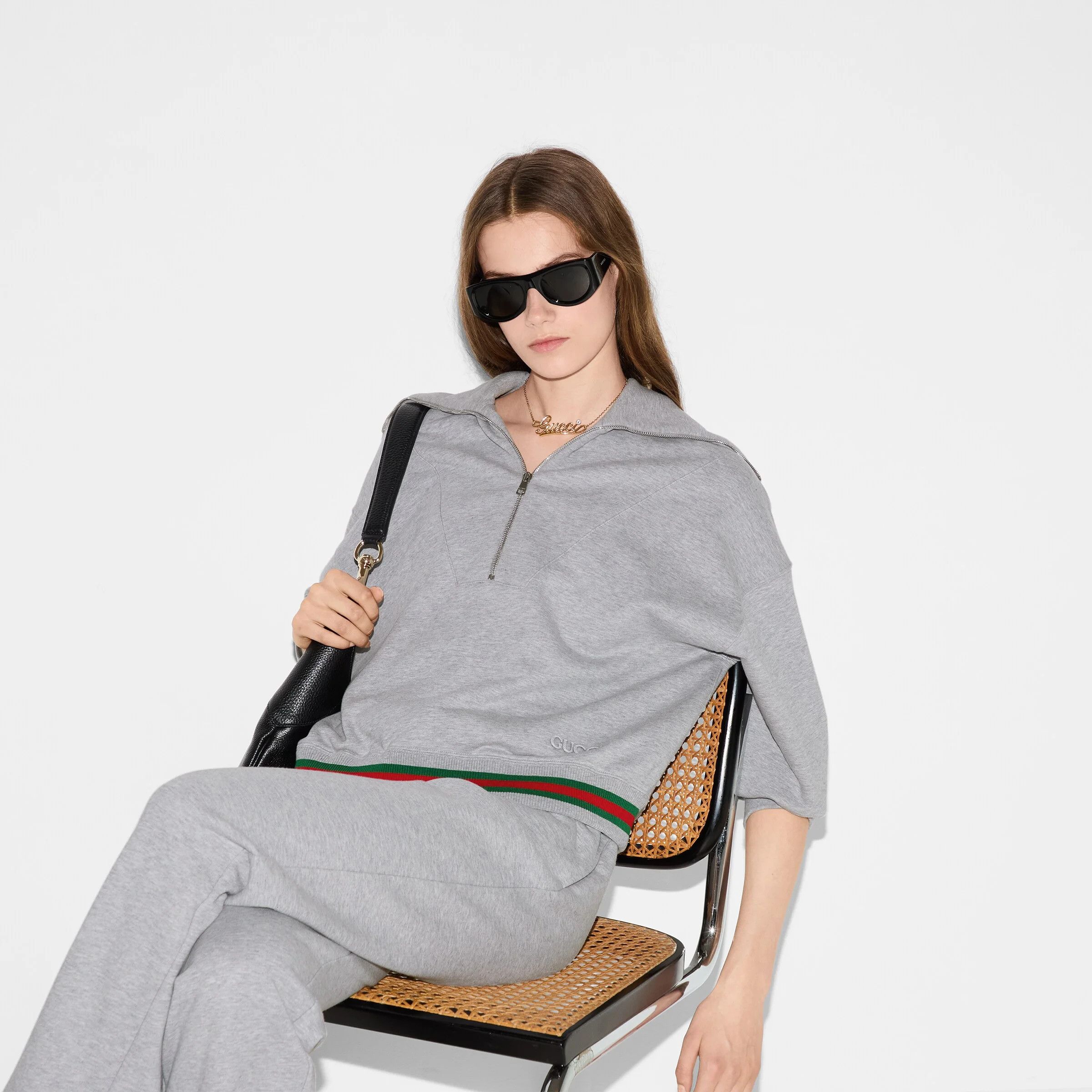 Gucci oc11z1125 Cotton Jersey Sweatshirt With Web in Grey Size S / US 4 / IT 40 - 4 Thumbnail