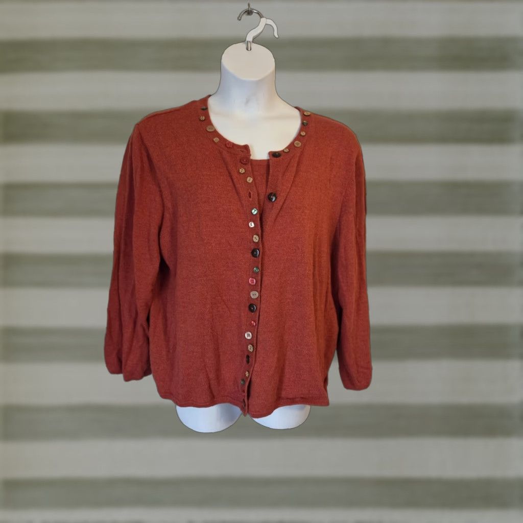 Vintage VINTAGE Koret Cardigan Sweater Top Knit 3X Women Rust 90s Plus Size Cardigan Womens Size XXL / US 16-18 / IT 52-54 - 1 Thumbnail