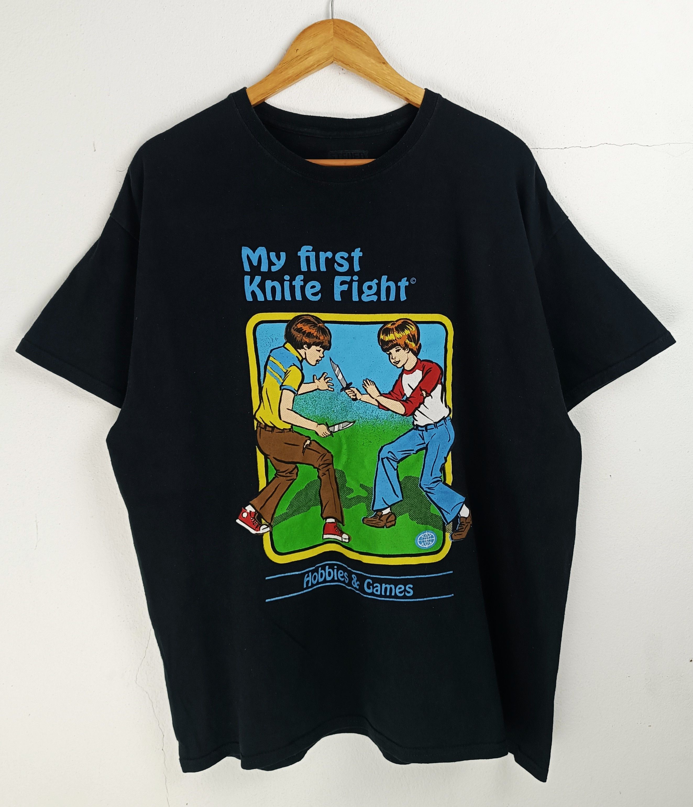 Vintage VINTAGE STEVEN RHODES MY FIRST KNIFE FIGHT FUNNY HUMOR TEE Size US XL / EU 56 / 4 - 3 Thumbnail