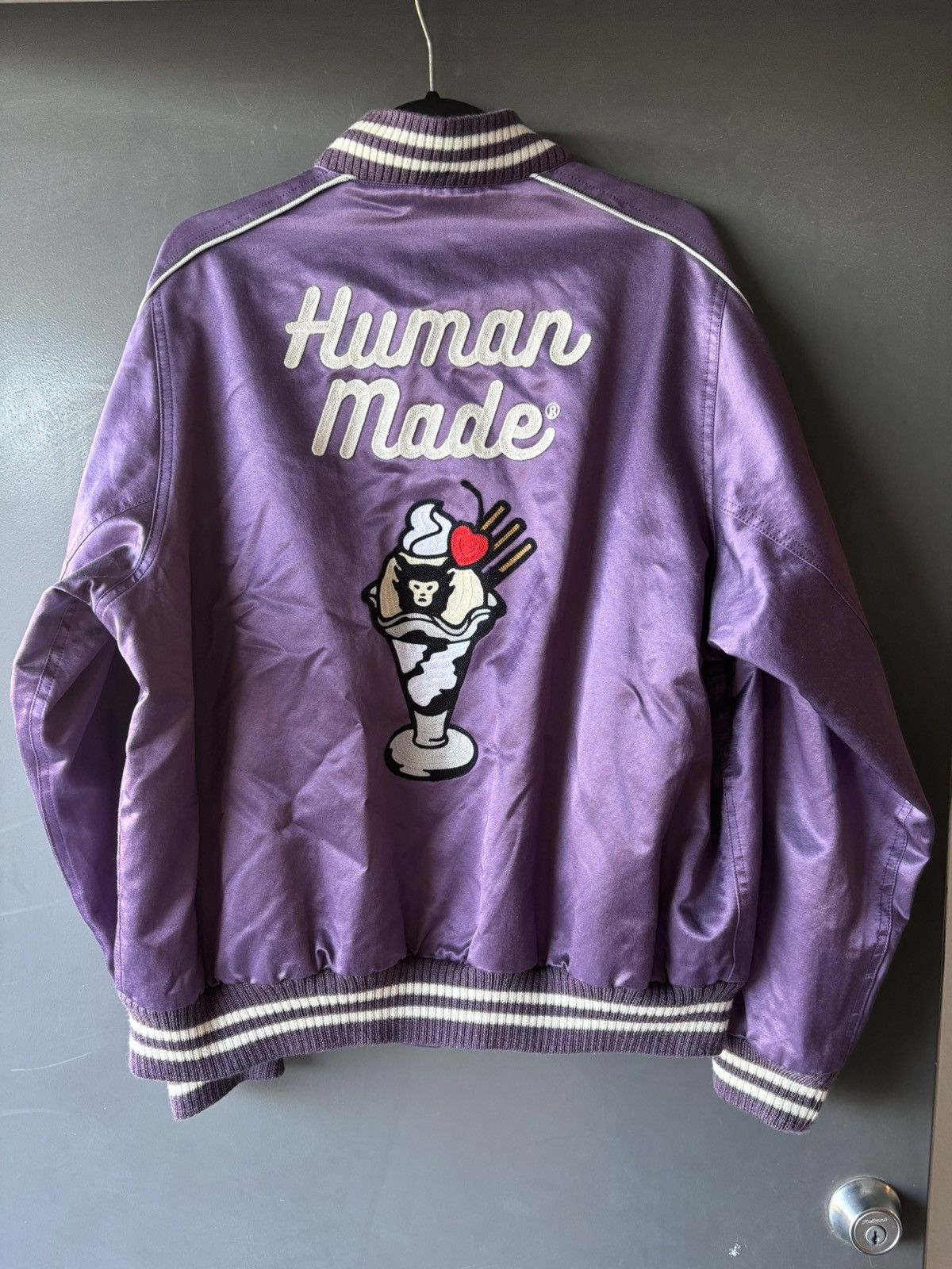 Human Made HUMAN MADE Purple Satin Varsity Jacket Size US XL / EU 56 / 4 - 1 Thumbnail