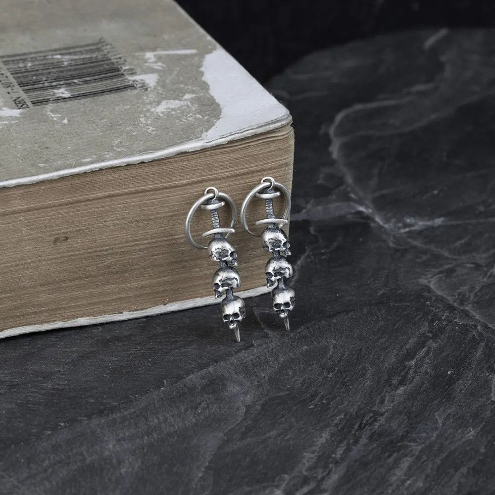 Jewelry Sword Piercing Skull Drop Earrings Charms 925 Sterling Gift Size ONE SIZE - 3 Thumbnail