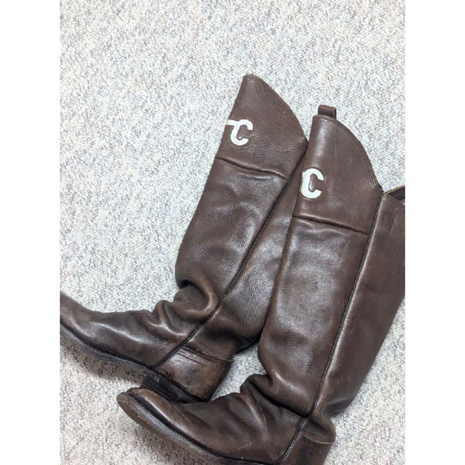 Vintage VINTAGE Buffalo Runner Boots Cowboy Leather 14 Mens Brown Leather Rodeo 23" tall Front 20" tall back US Made Straps Roper Knee-High Men’s Boots Size US 14 / EU 47 - 3 Thumbnail
