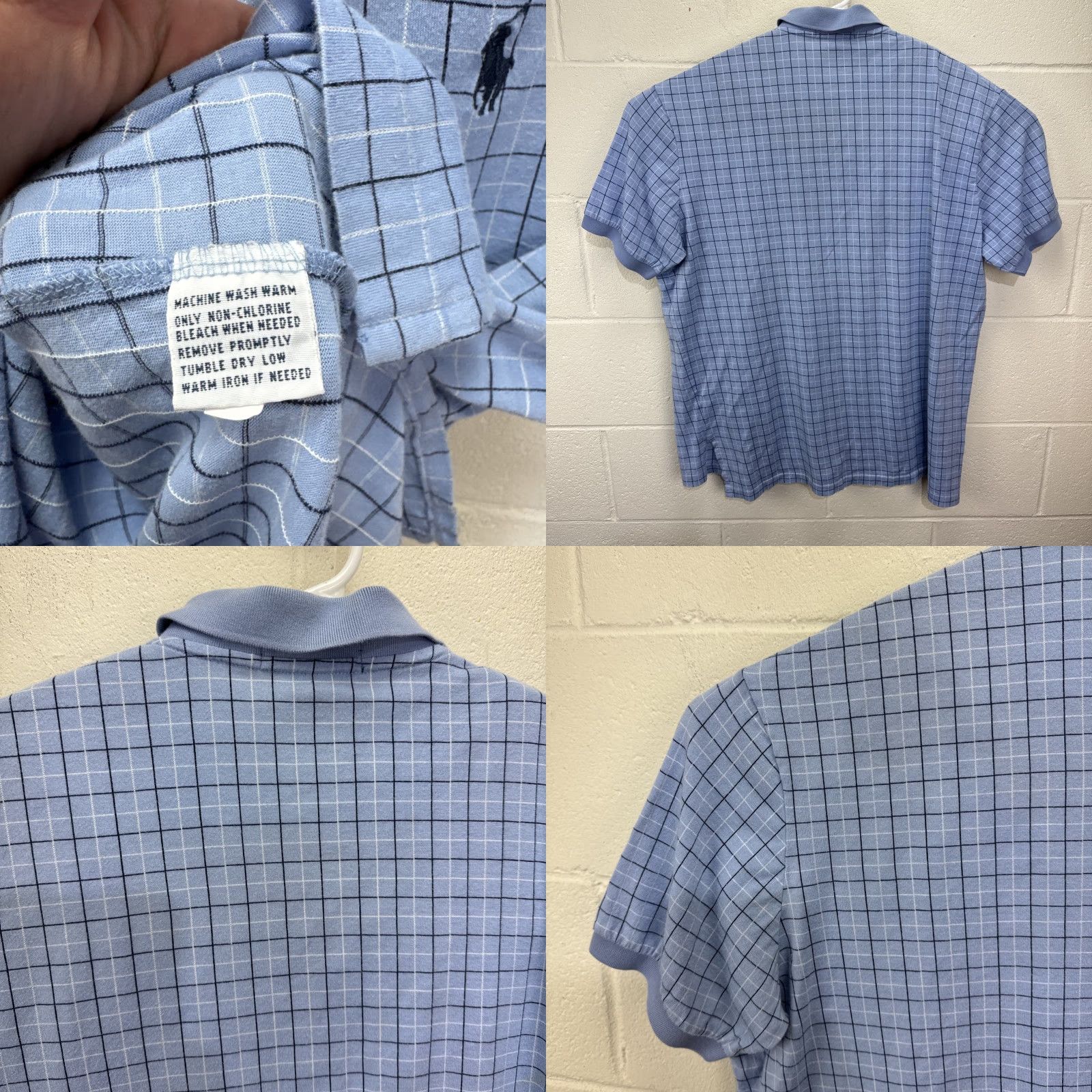 Polo Ralph Lauren VINTAGE Polo Ralph Lauren Shirt Mens XL Blue White Windowpane Golf Polo Casual Wedding Party Collared Short Sleeve Size US XL / EU 56 / 4 - 8 Thumbnail