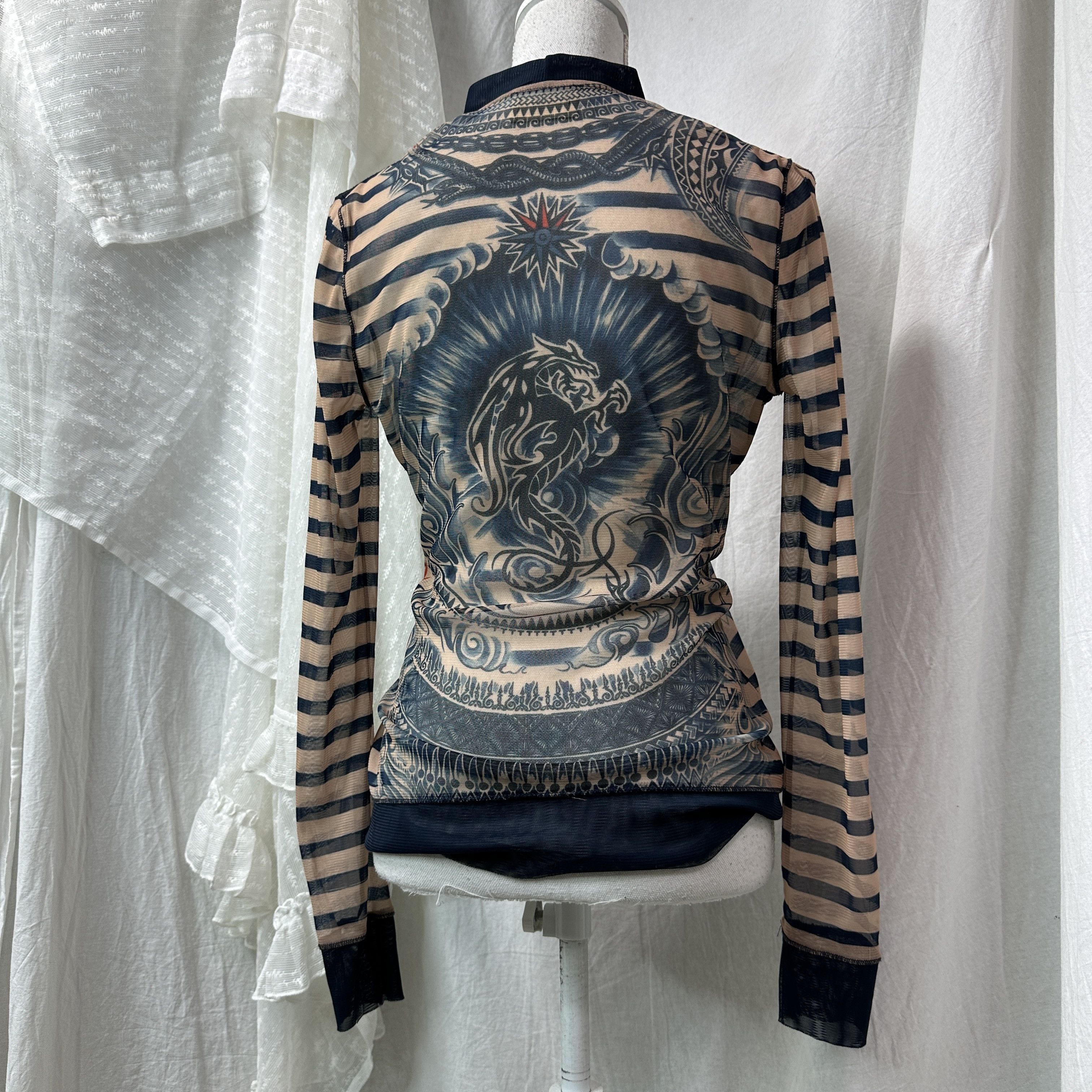 Jean Paul Gaultier Vintage Striped Tattoo Buttoned Jean Paul Gaultier Meshtop Size M / US 6-8 / IT 42-44 - 7 Thumbnail